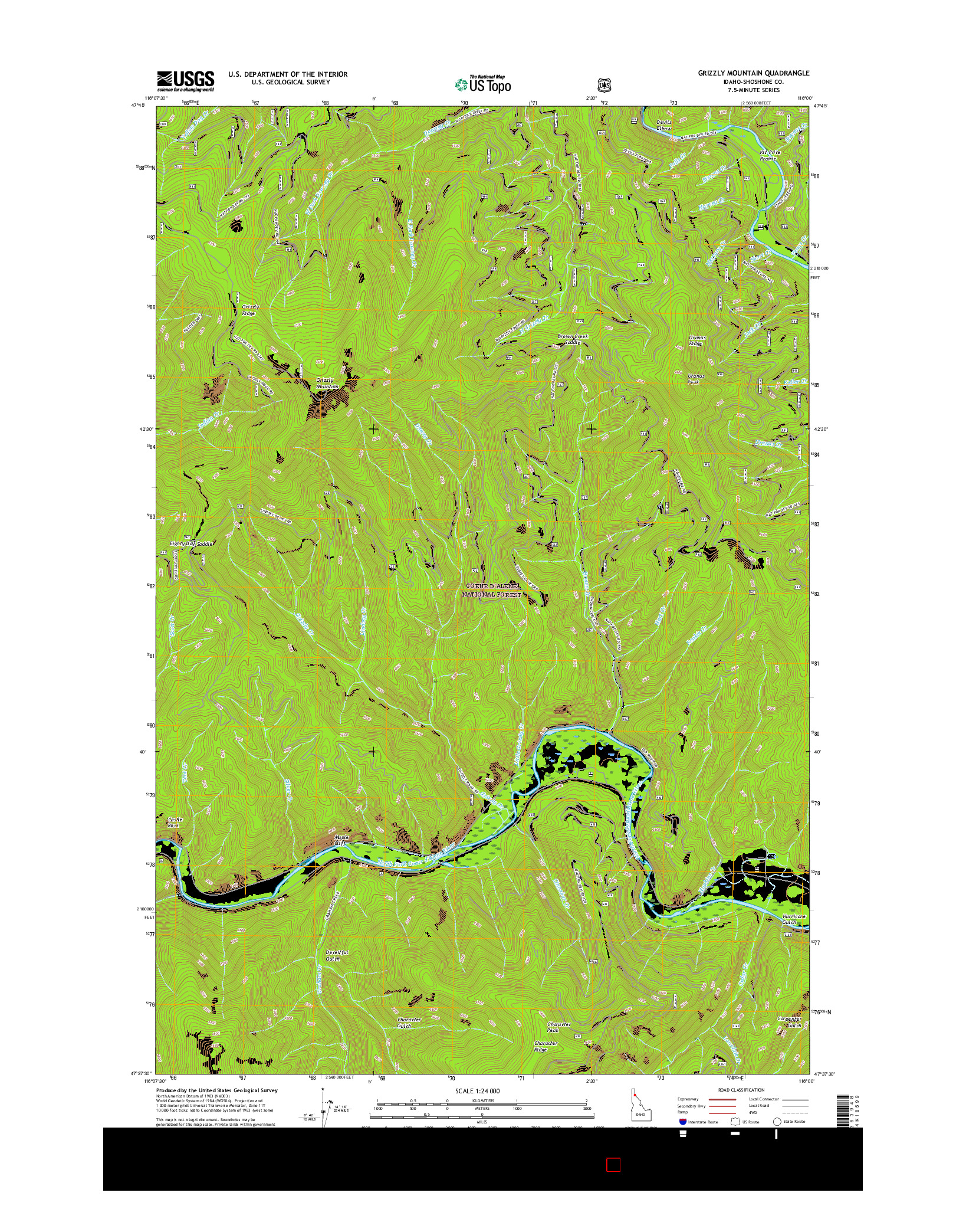 USGS US TOPO 7.5-MINUTE MAP FOR GRIZZLY MOUNTAIN, ID 2017