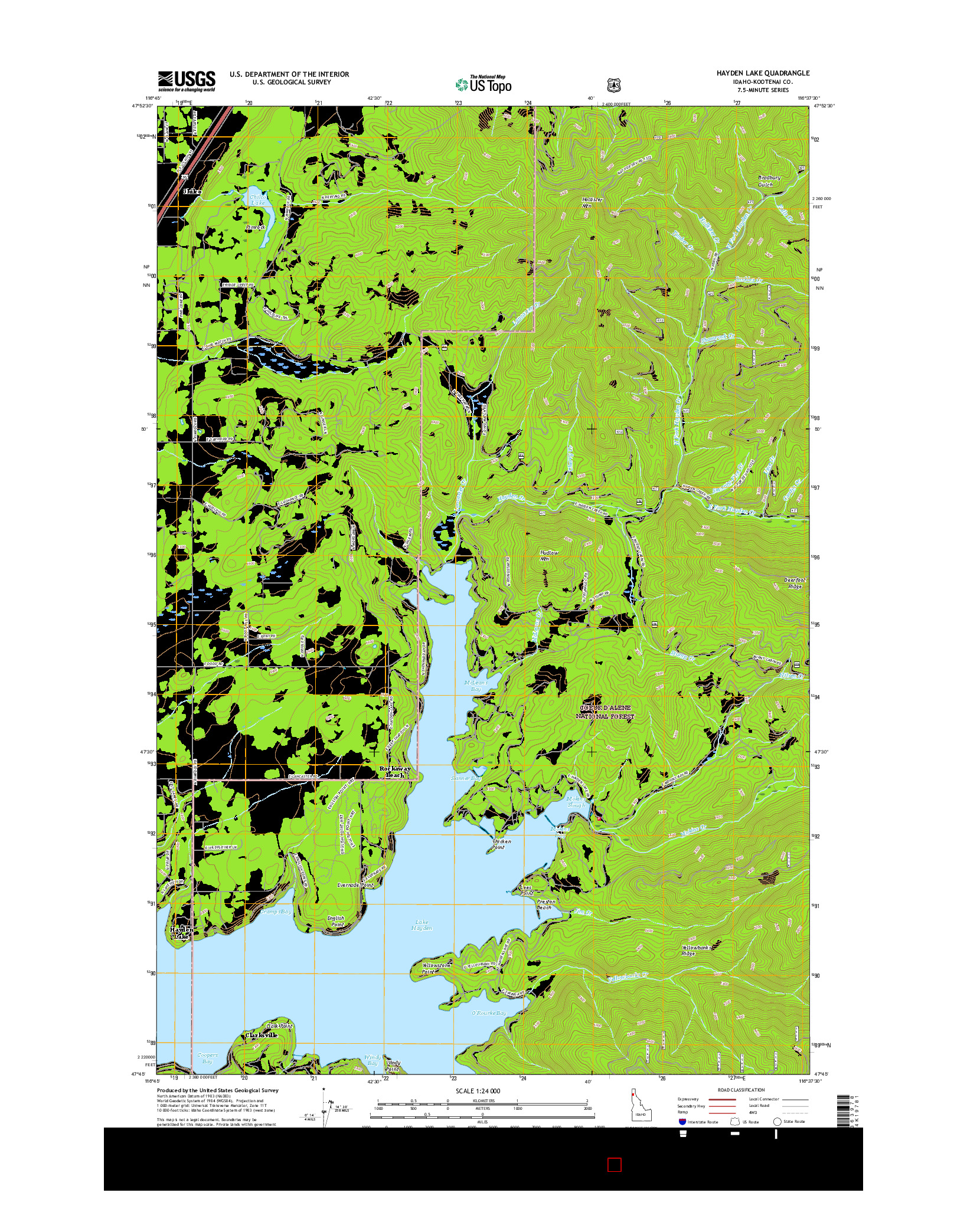 USGS US TOPO 7.5-MINUTE MAP FOR HAYDEN LAKE, ID 2017