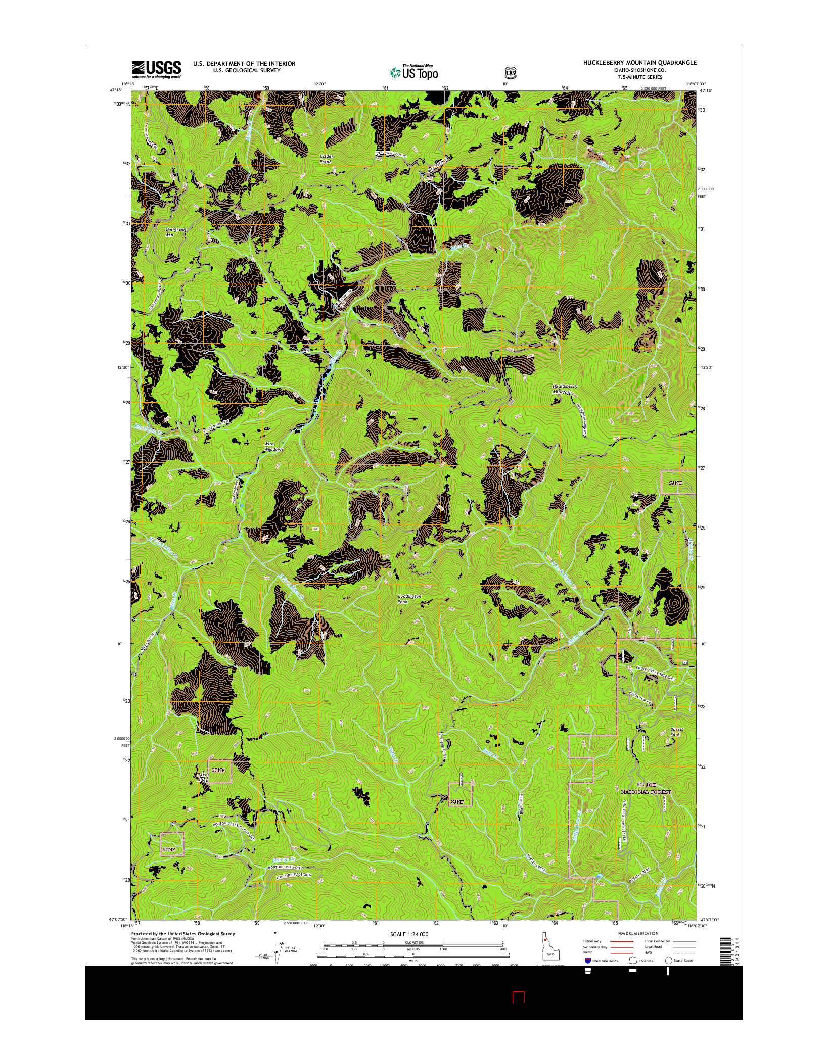 USGS US TOPO 7.5-MINUTE MAP FOR HUCKLEBERRY MOUNTAIN, ID 2017