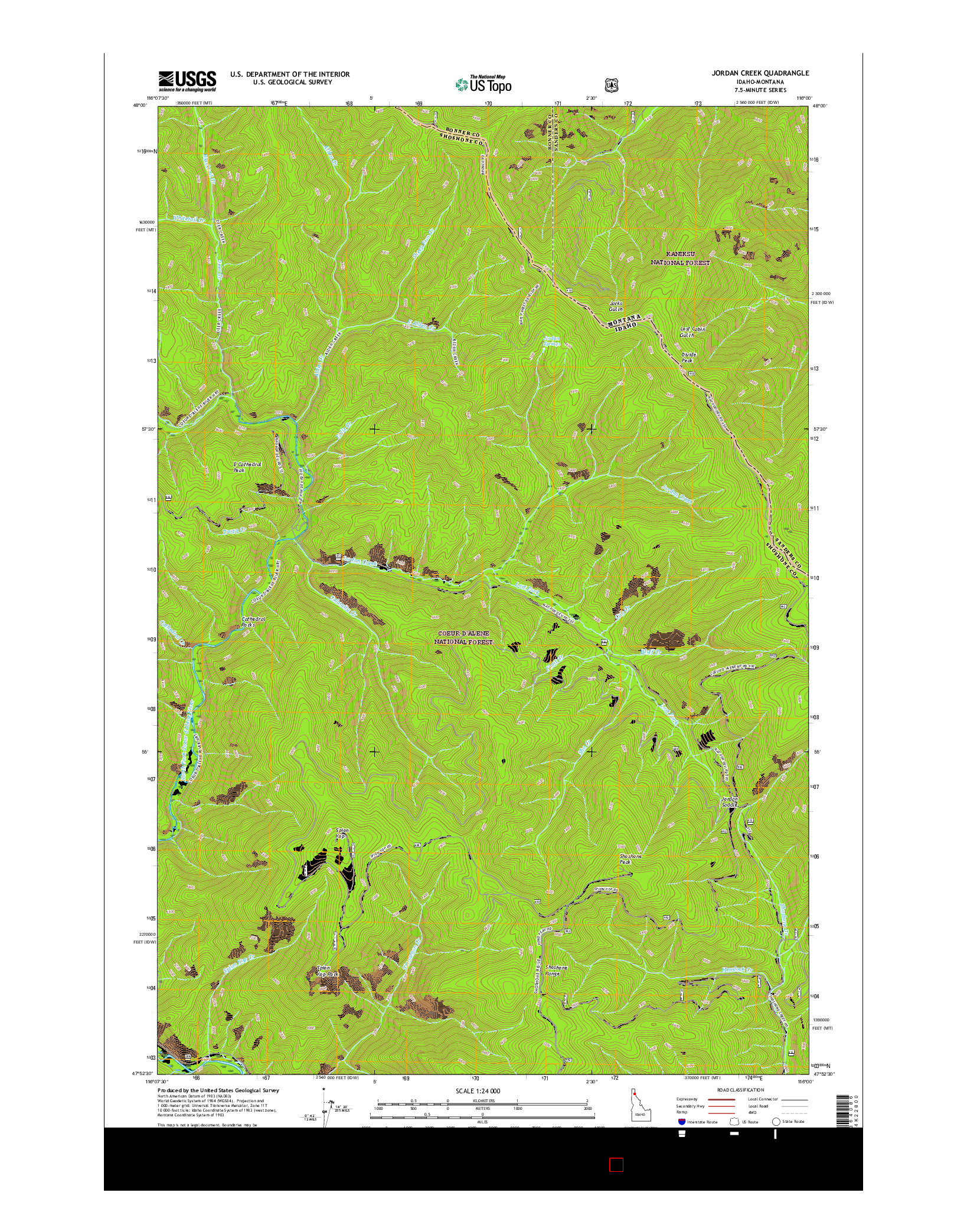 USGS US TOPO 7.5-MINUTE MAP FOR JORDAN CREEK, ID-MT 2017