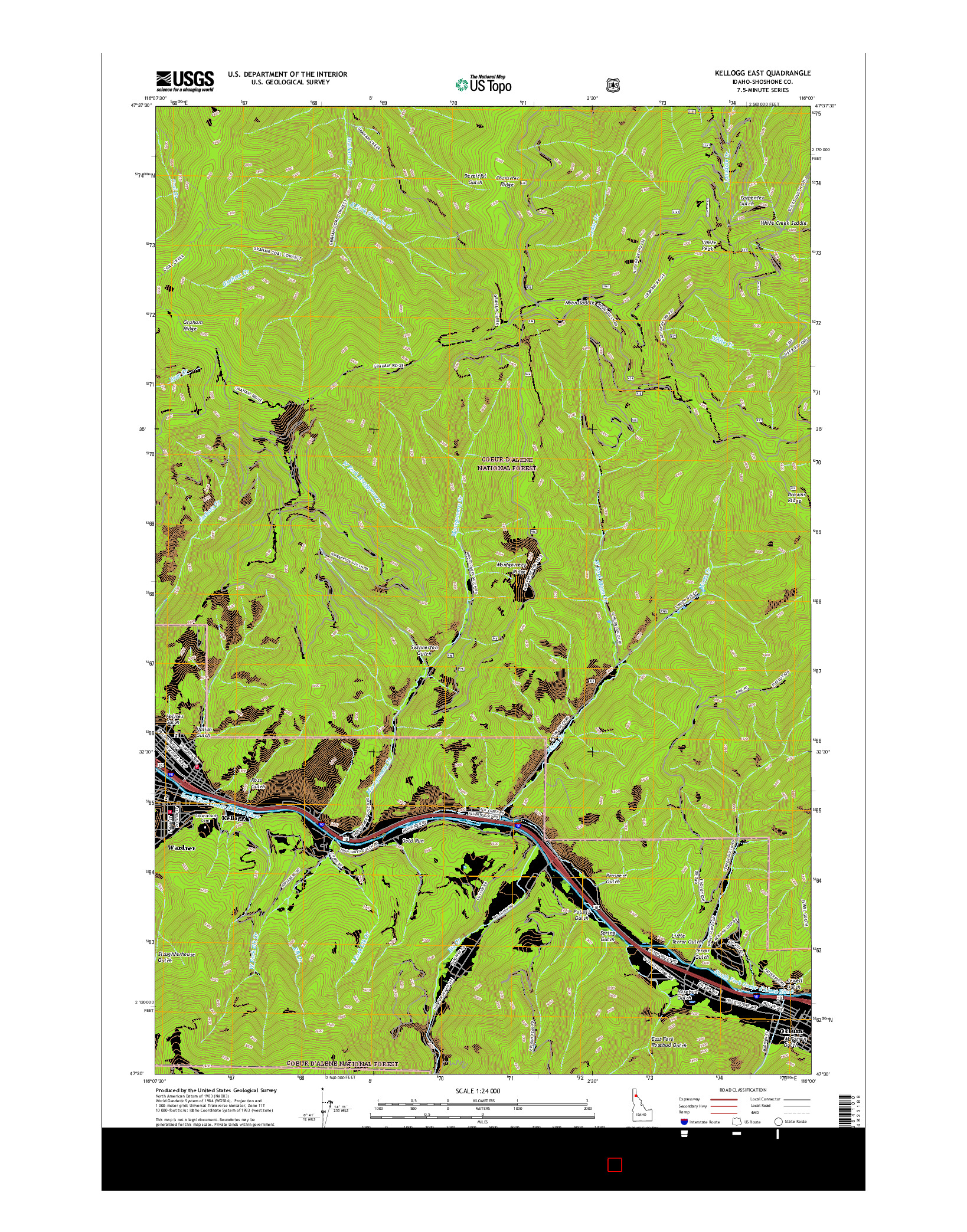 USGS US TOPO 7.5-MINUTE MAP FOR KELLOGG EAST, ID 2017