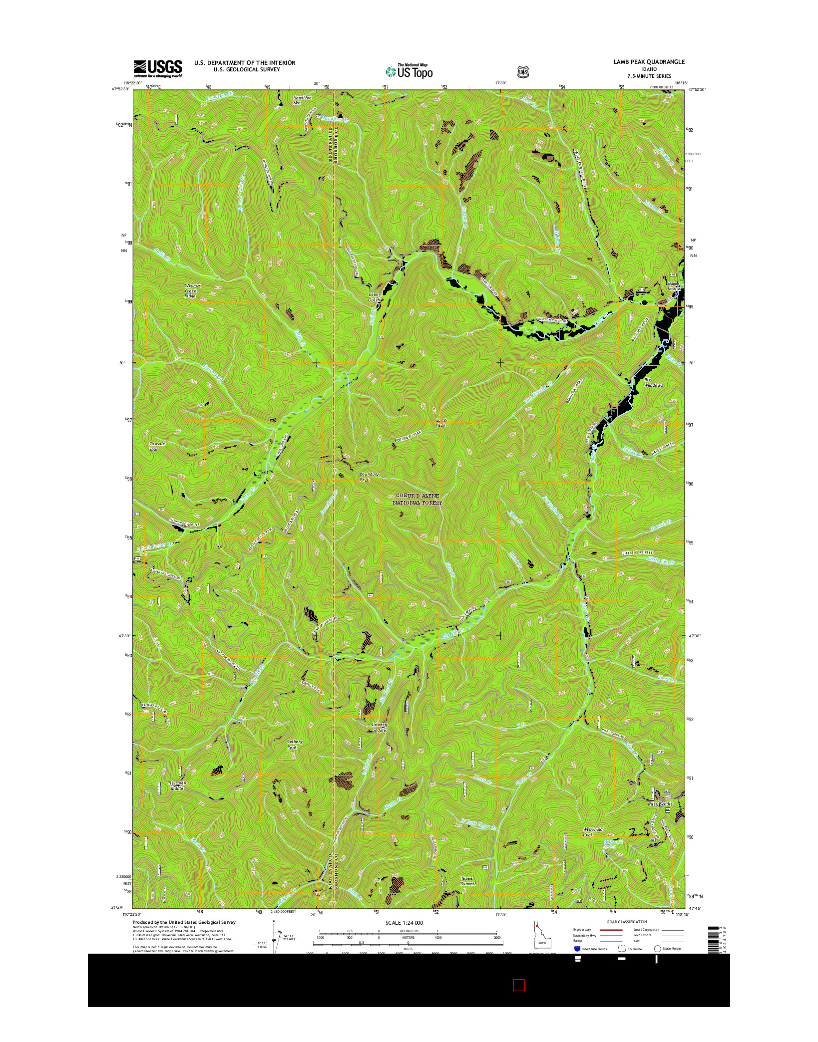USGS US TOPO 7.5-MINUTE MAP FOR LAMB PEAK, ID 2017