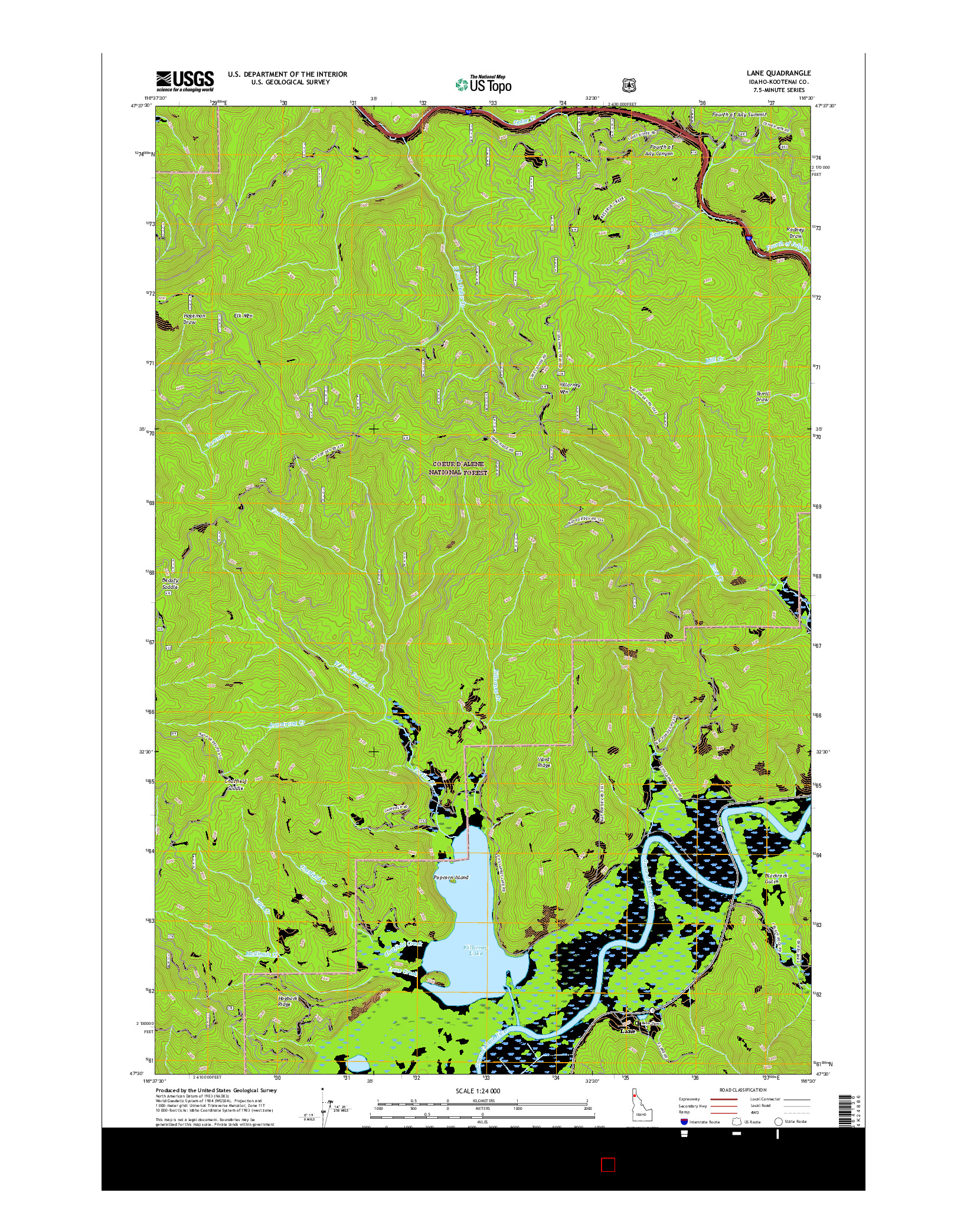 USGS US TOPO 7.5-MINUTE MAP FOR LANE, ID 2017
