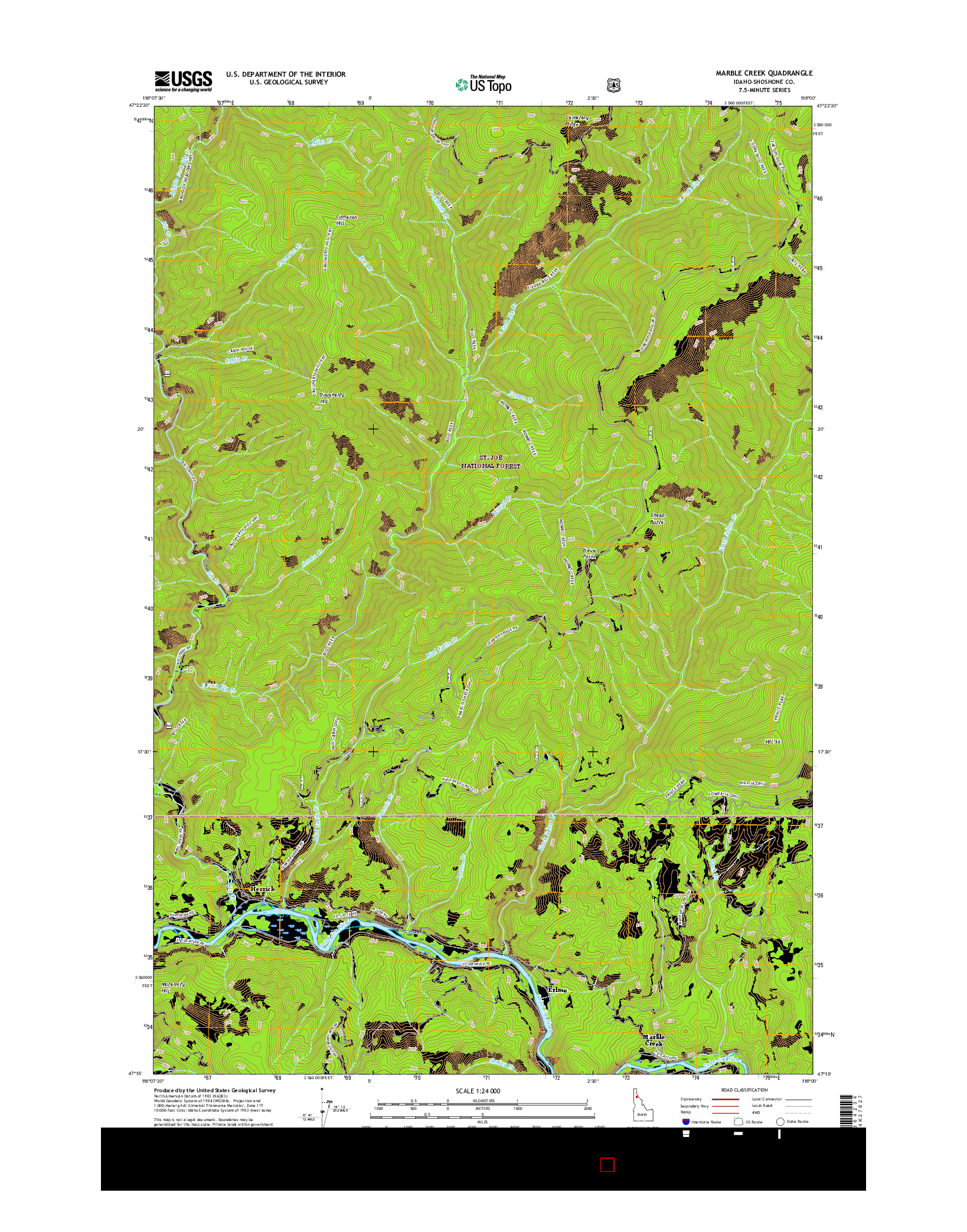 USGS US TOPO 7.5-MINUTE MAP FOR MARBLE CREEK, ID 2017