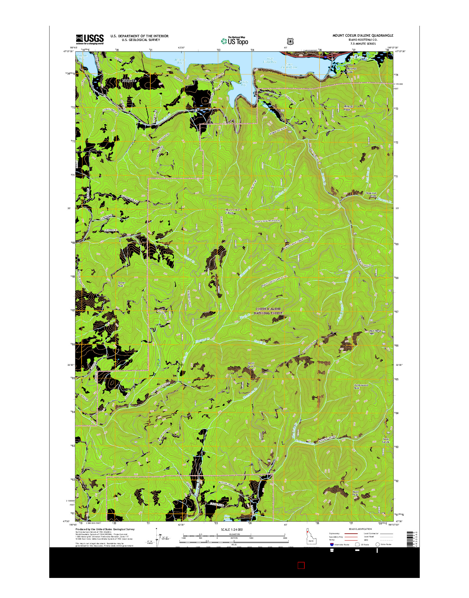 USGS US TOPO 7.5-MINUTE MAP FOR MOUNT COEUR D'ALENE, ID 2017