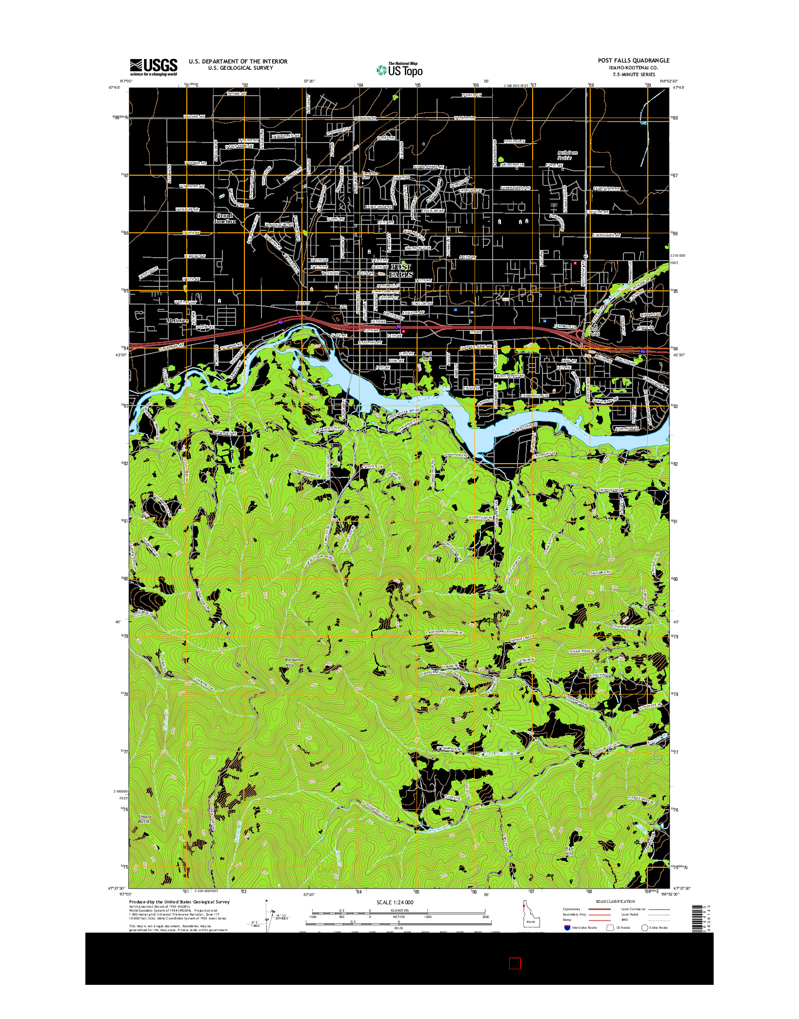 USGS US TOPO 7.5-MINUTE MAP FOR POST FALLS, ID 2017