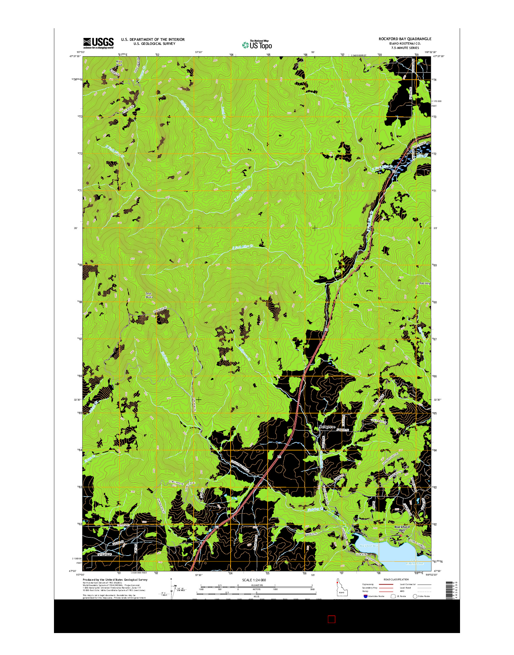 USGS US TOPO 7.5-MINUTE MAP FOR ROCKFORD BAY, ID 2017