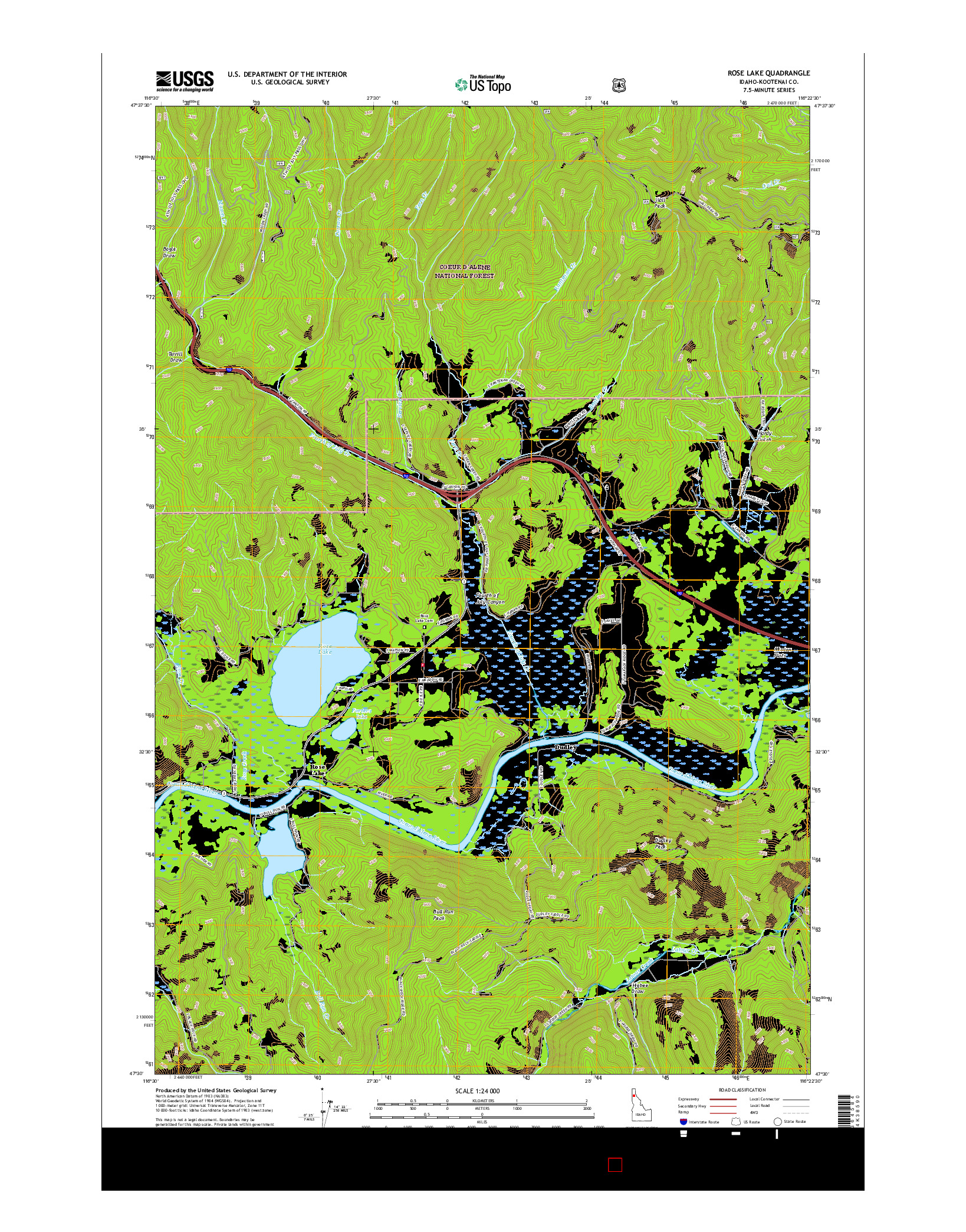 USGS US TOPO 7.5-MINUTE MAP FOR ROSE LAKE, ID 2017
