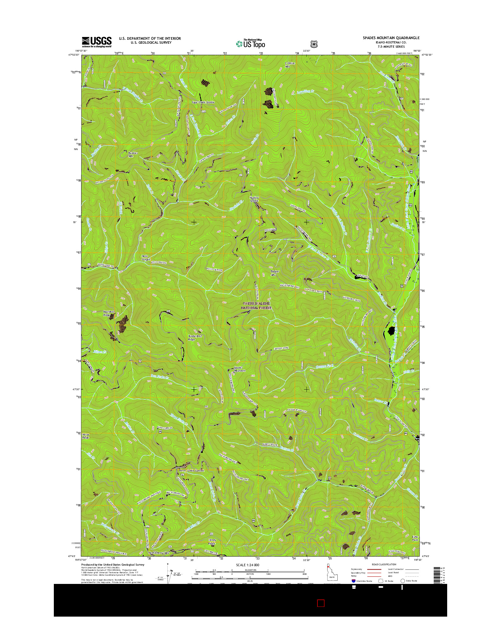 USGS US TOPO 7.5-MINUTE MAP FOR SPADES MOUNTAIN, ID 2017