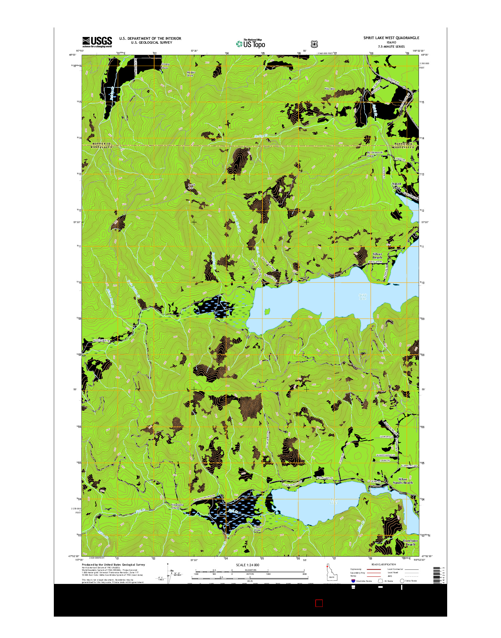 USGS US TOPO 7.5-MINUTE MAP FOR SPIRIT LAKE WEST, ID 2017