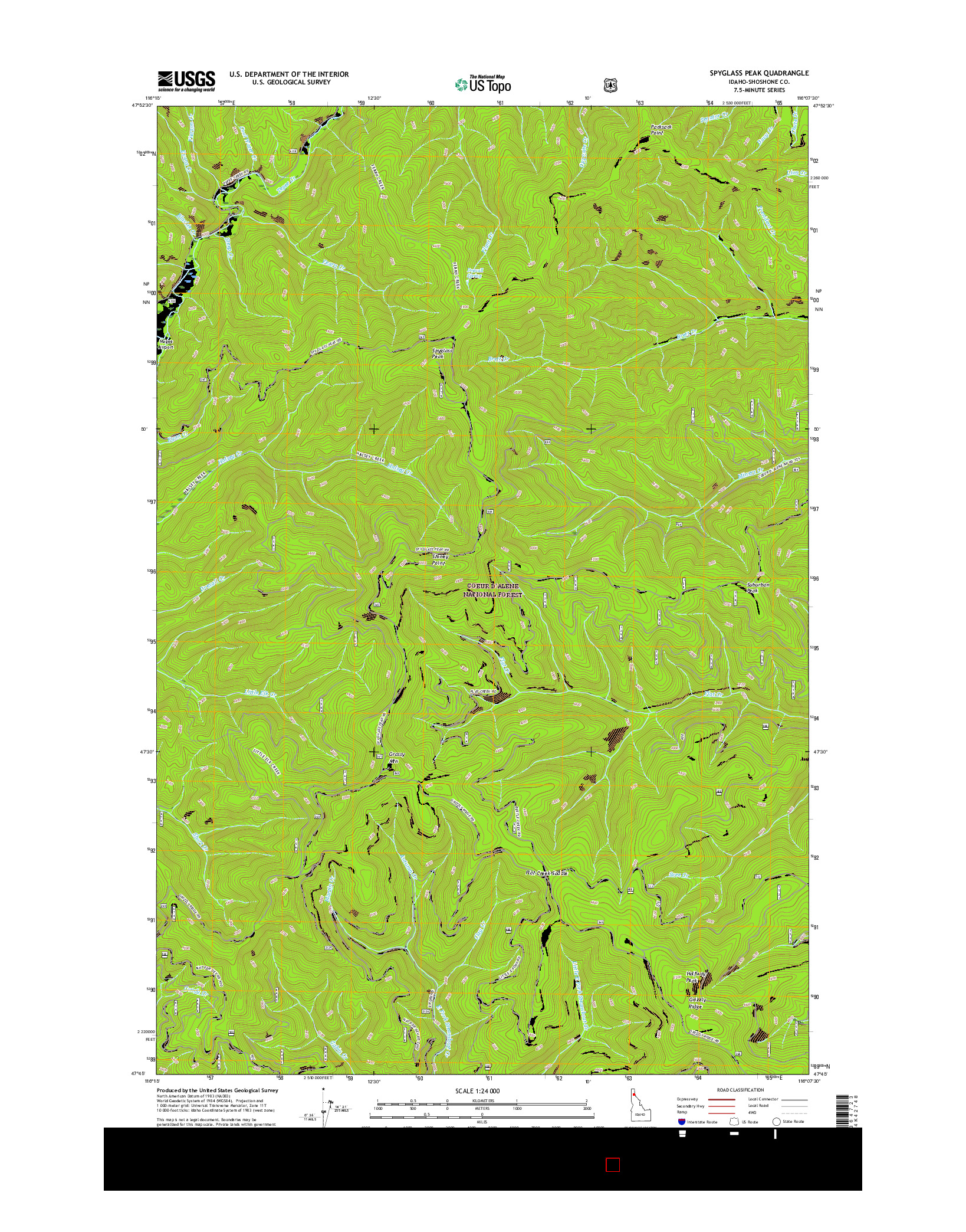 USGS US TOPO 7.5-MINUTE MAP FOR SPYGLASS PEAK, ID 2017