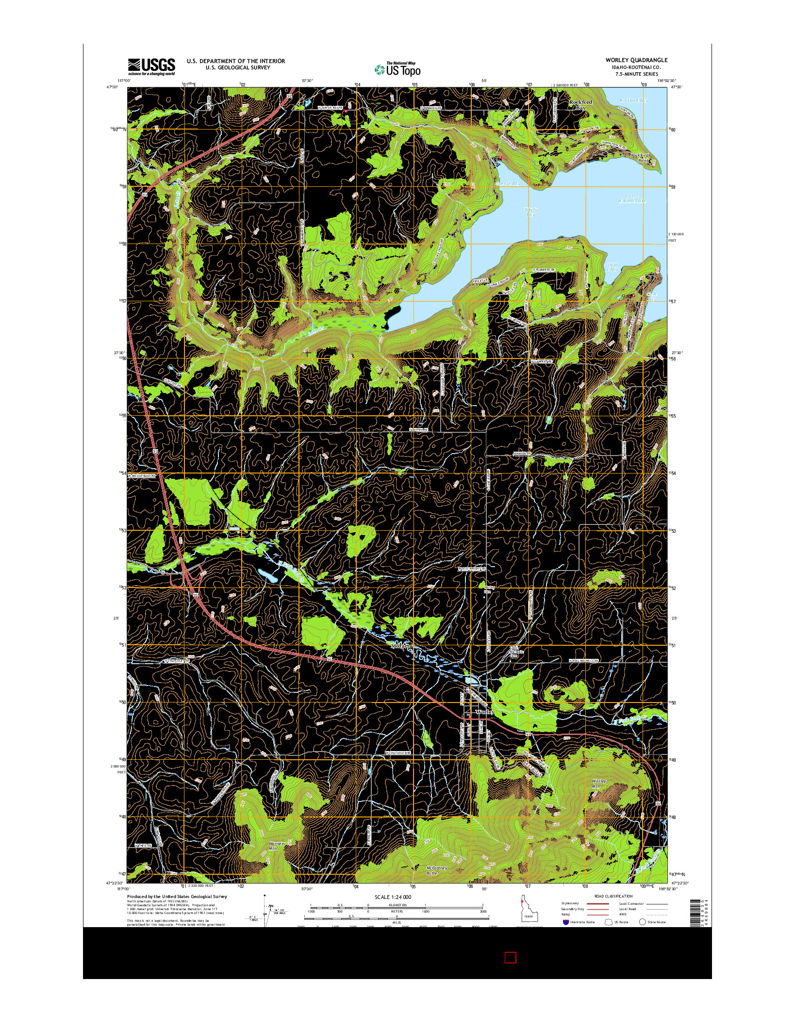 USGS US TOPO 7.5-MINUTE MAP FOR WORLEY, ID 2017