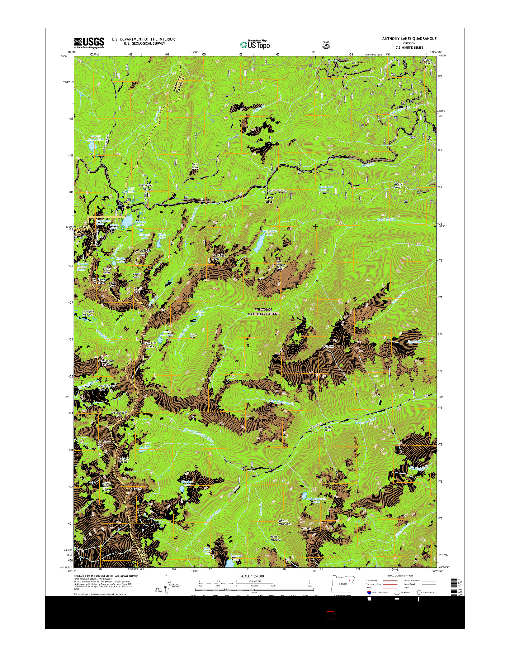 USGS US TOPO 7.5-MINUTE MAP FOR ANTHONY LAKES, OR 2017
