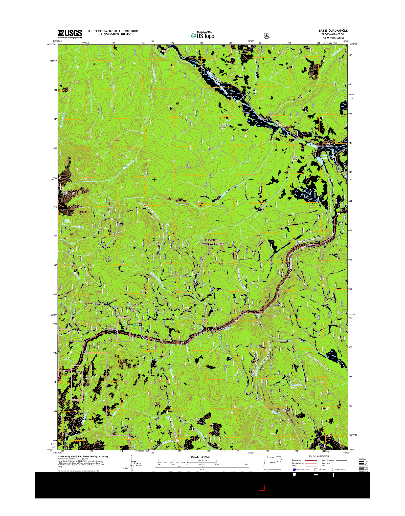 USGS US TOPO 7.5-MINUTE MAP FOR BATES, OR 2017