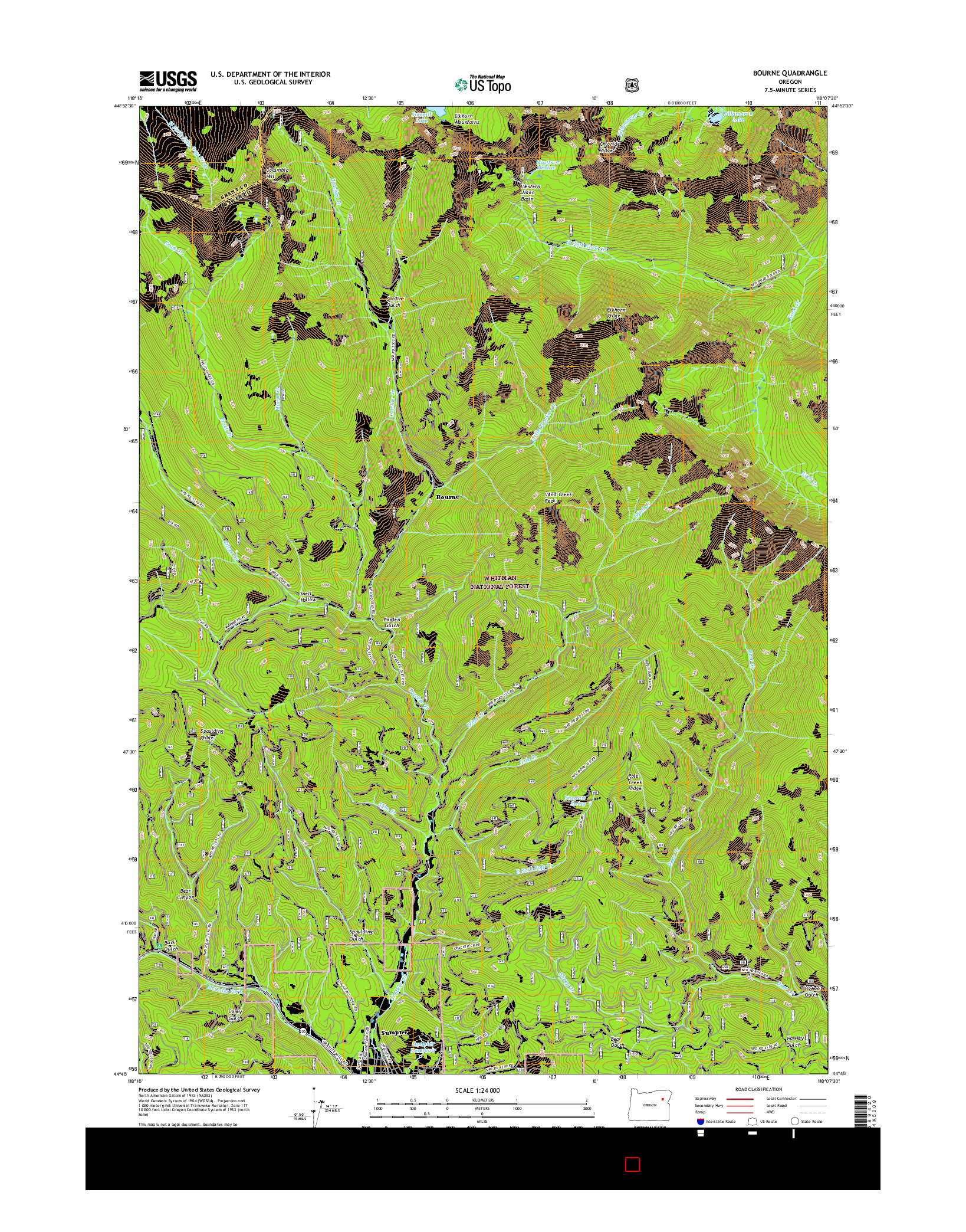 USGS US TOPO 7.5-MINUTE MAP FOR BOURNE, OR 2017