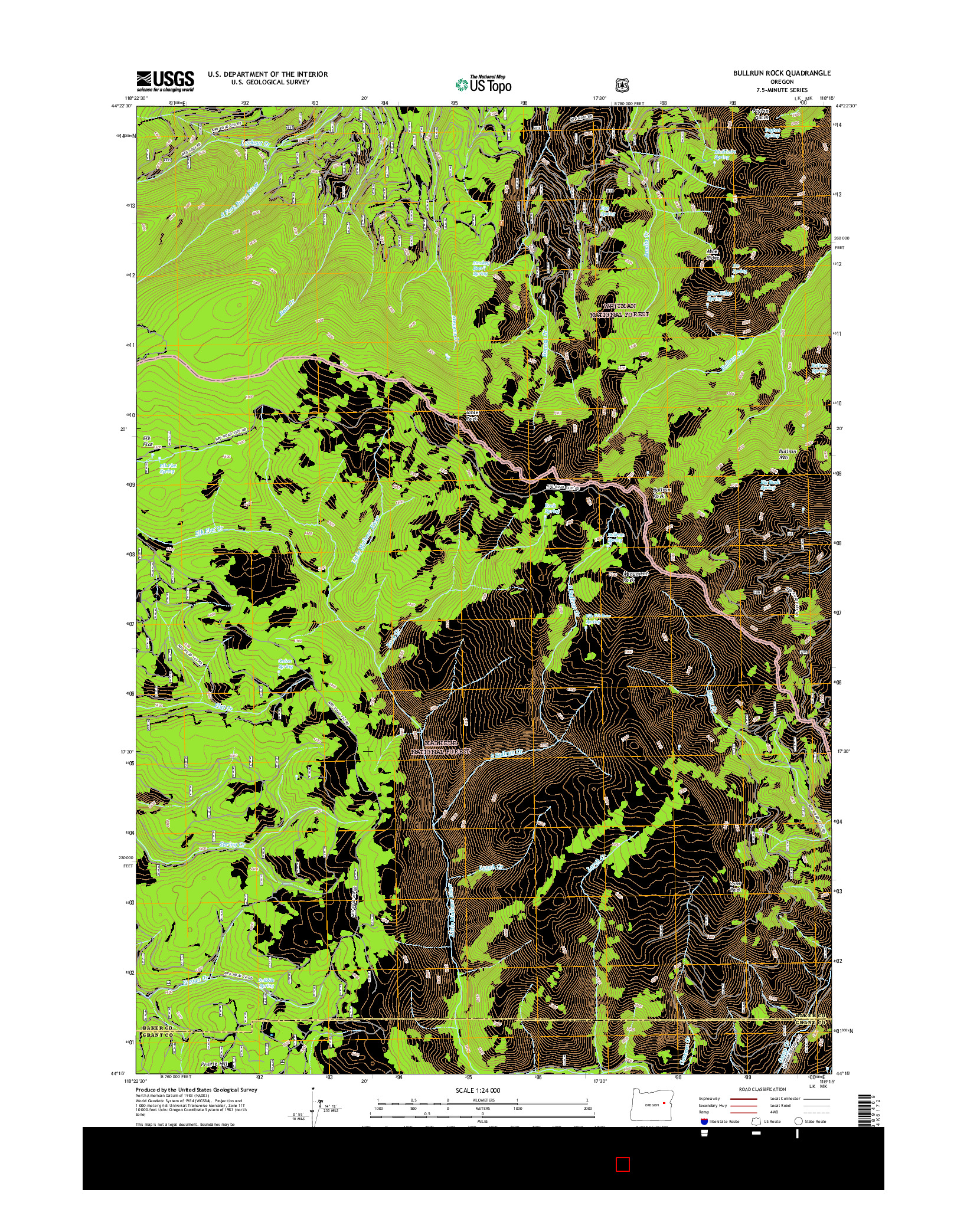 USGS US TOPO 7.5-MINUTE MAP FOR BULLRUN ROCK, OR 2017