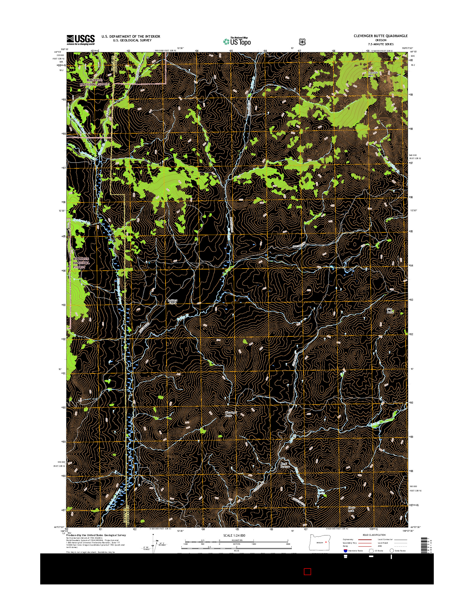 USGS US TOPO 7.5-MINUTE MAP FOR CLEVENGER BUTTE, OR 2017