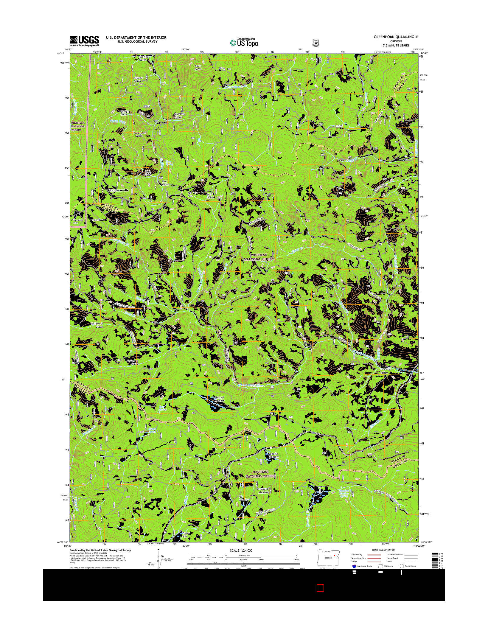 USGS US TOPO 7.5-MINUTE MAP FOR GREENHORN, OR 2017