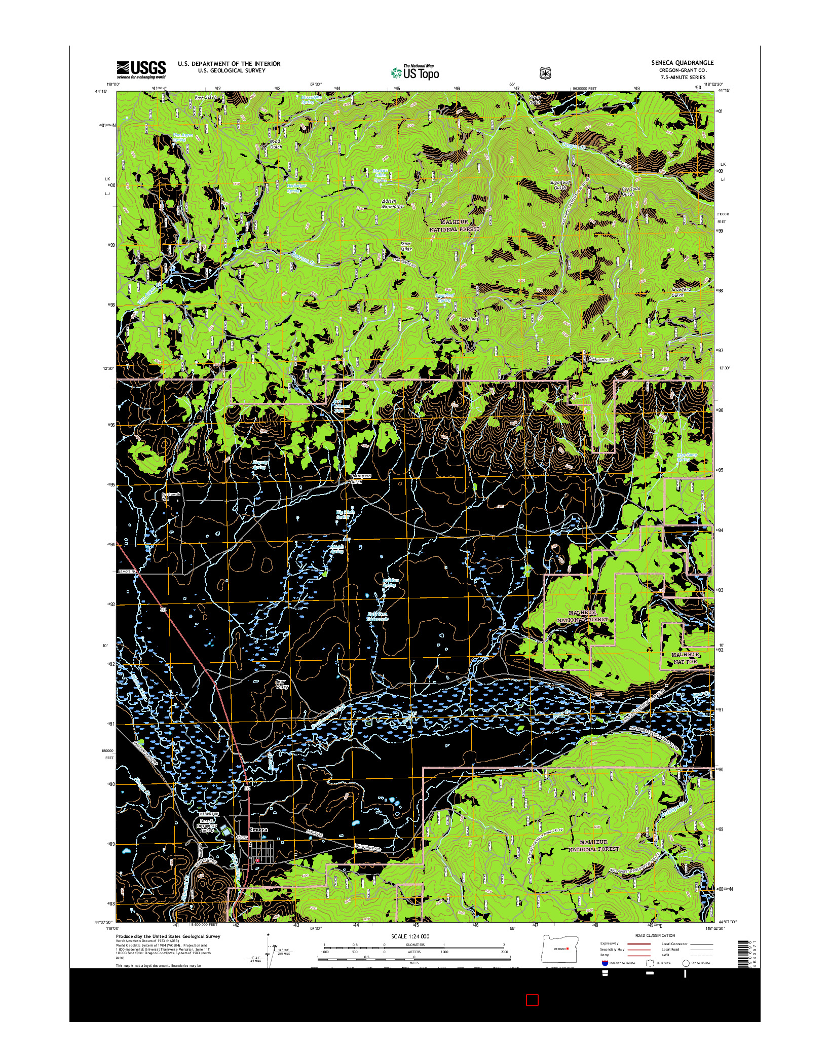 USGS US TOPO 7.5-MINUTE MAP FOR SENECA, OR 2017