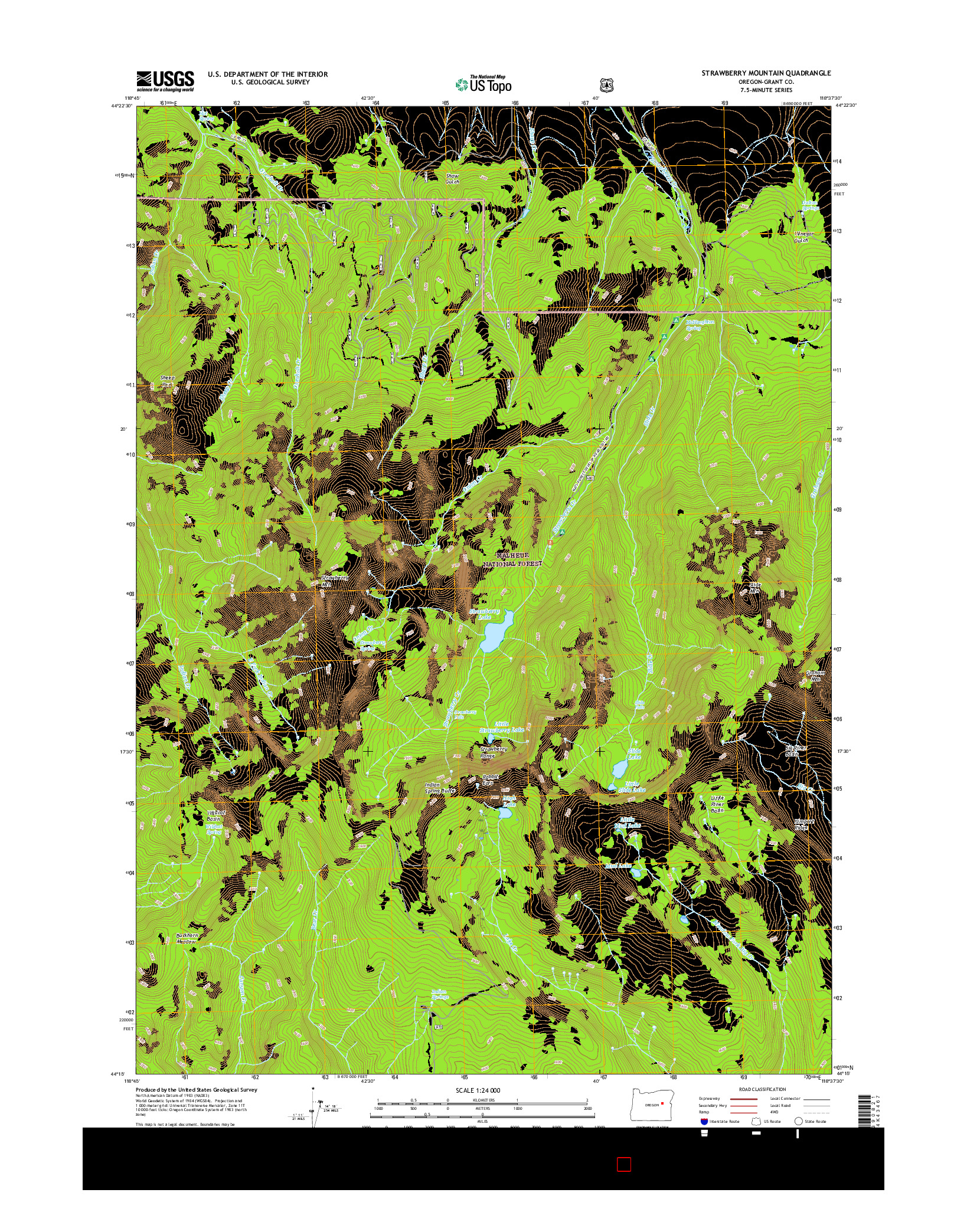 USGS US TOPO 7.5-MINUTE MAP FOR STRAWBERRY MOUNTAIN, OR 2017