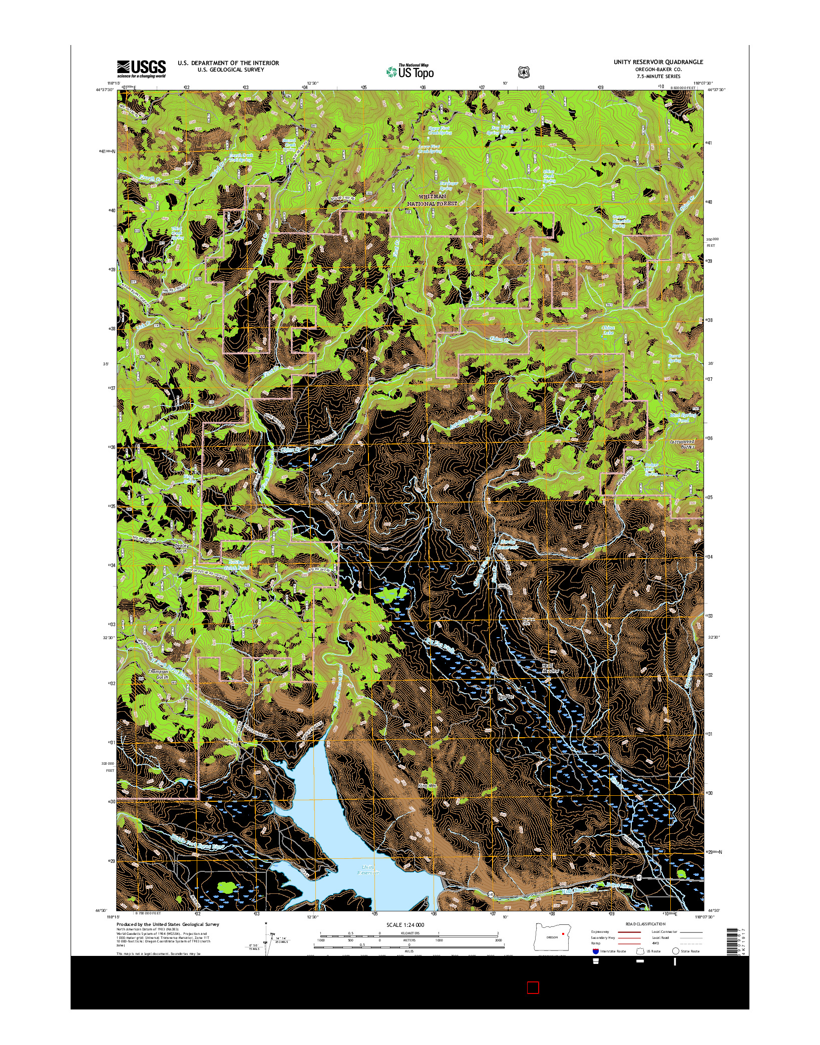 USGS US TOPO 7.5-MINUTE MAP FOR UNITY RESERVOIR, OR 2017