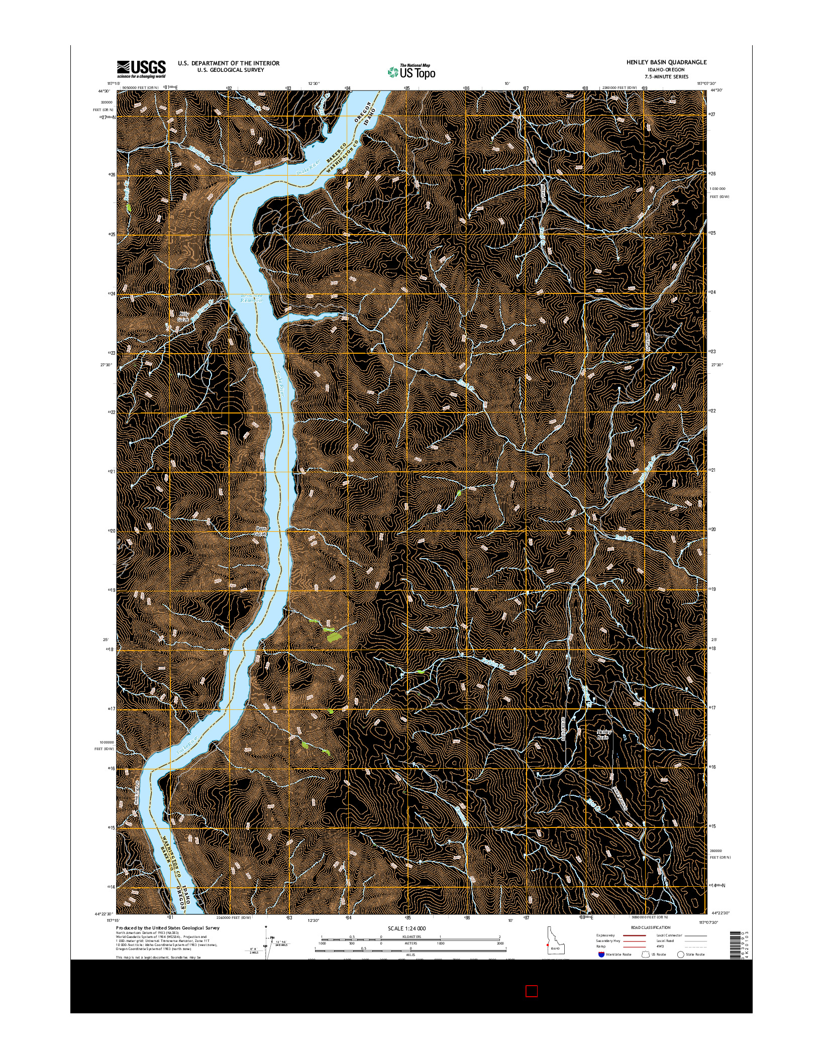 USGS US TOPO 7.5-MINUTE MAP FOR HENLEY BASIN, ID-OR 2017