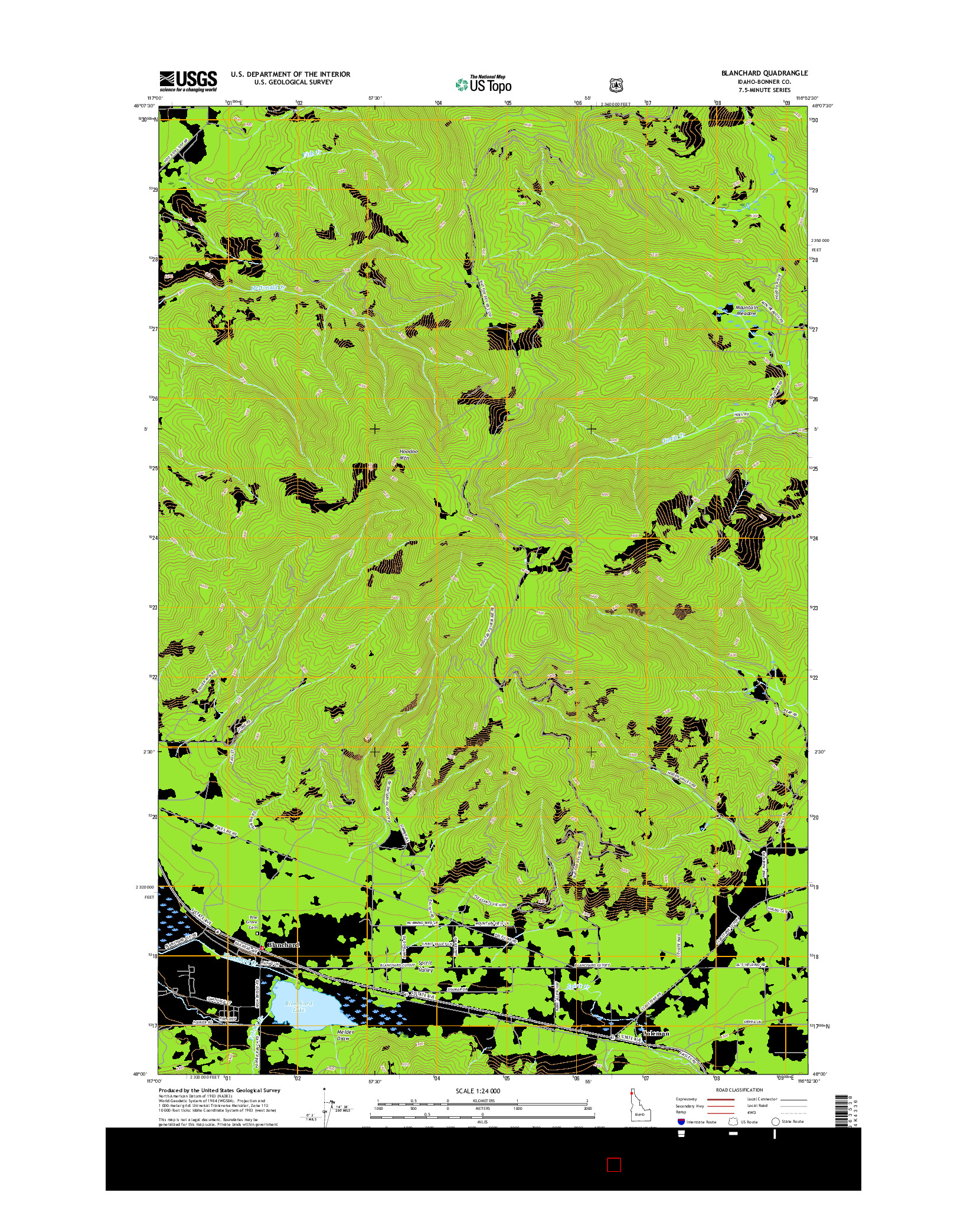 USGS US TOPO 7.5-MINUTE MAP FOR BLANCHARD, ID 2017