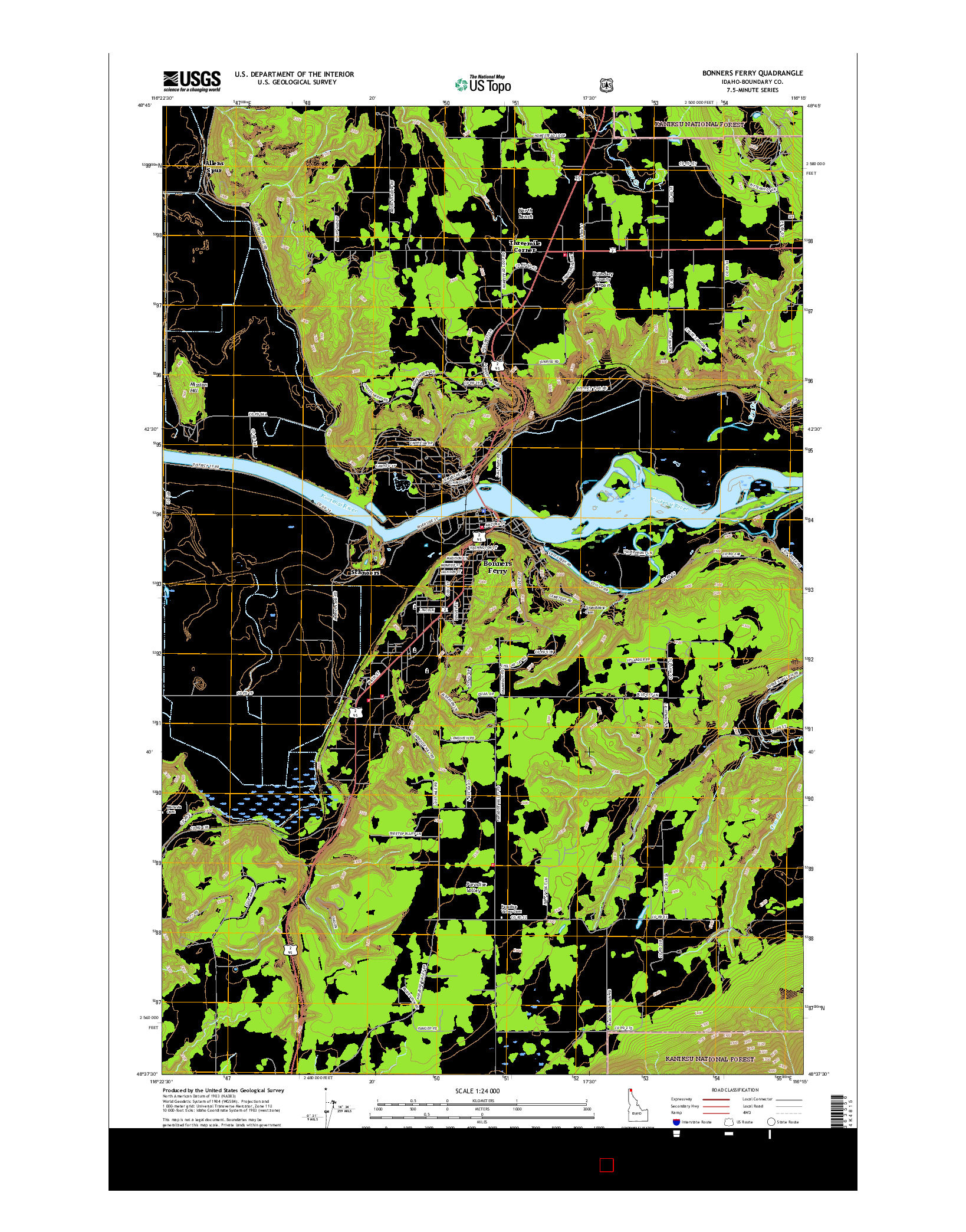 USGS US TOPO 7.5-MINUTE MAP FOR BONNERS FERRY, ID 2017