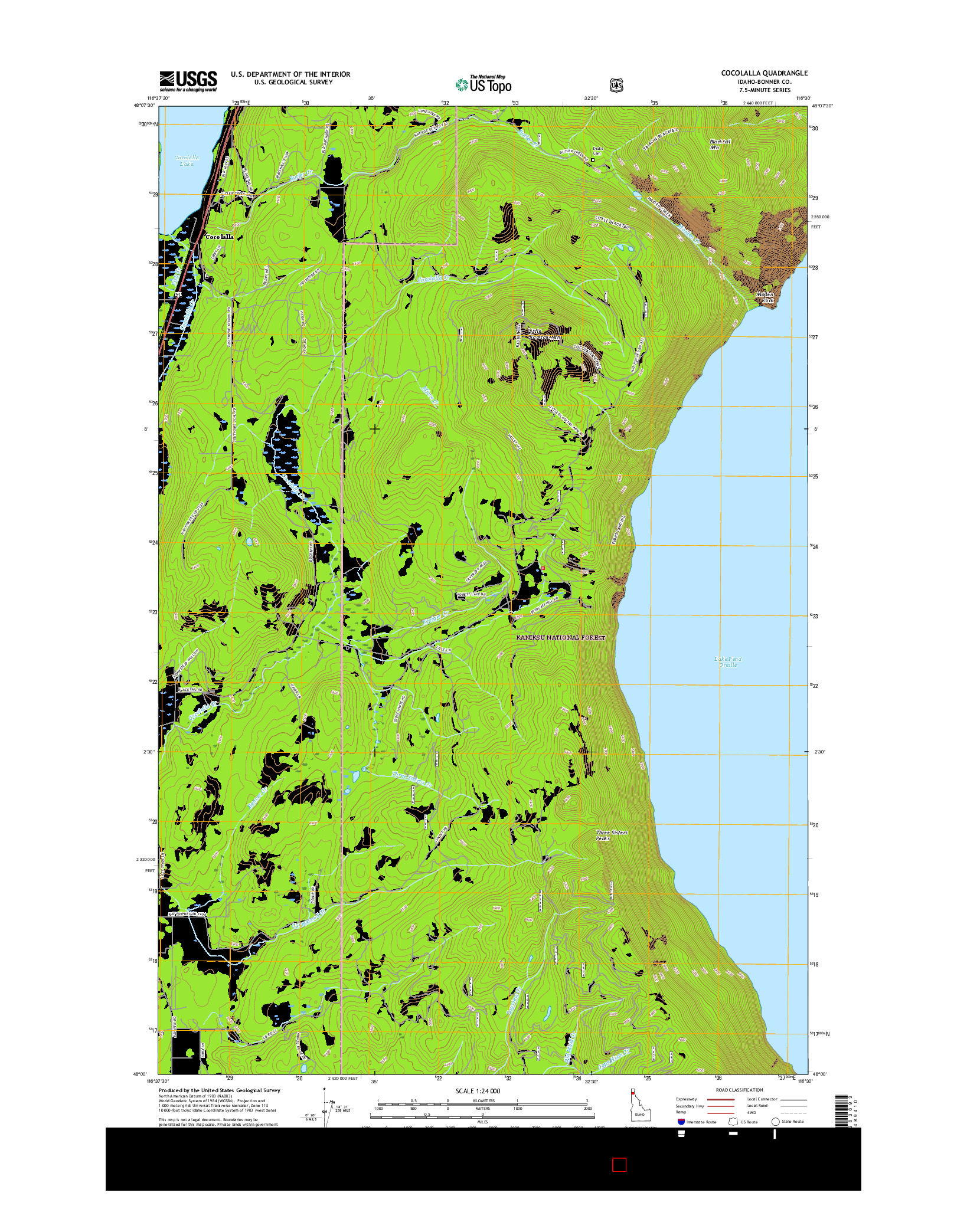 USGS US TOPO 7.5-MINUTE MAP FOR COCOLALLA, ID 2017