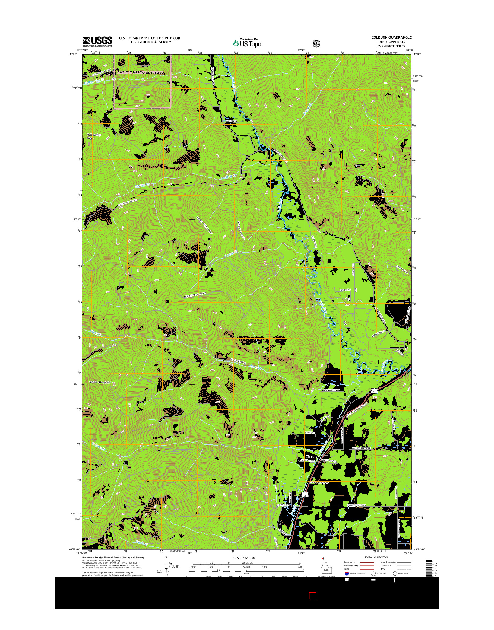 USGS US TOPO 7.5-MINUTE MAP FOR COLBURN, ID 2017