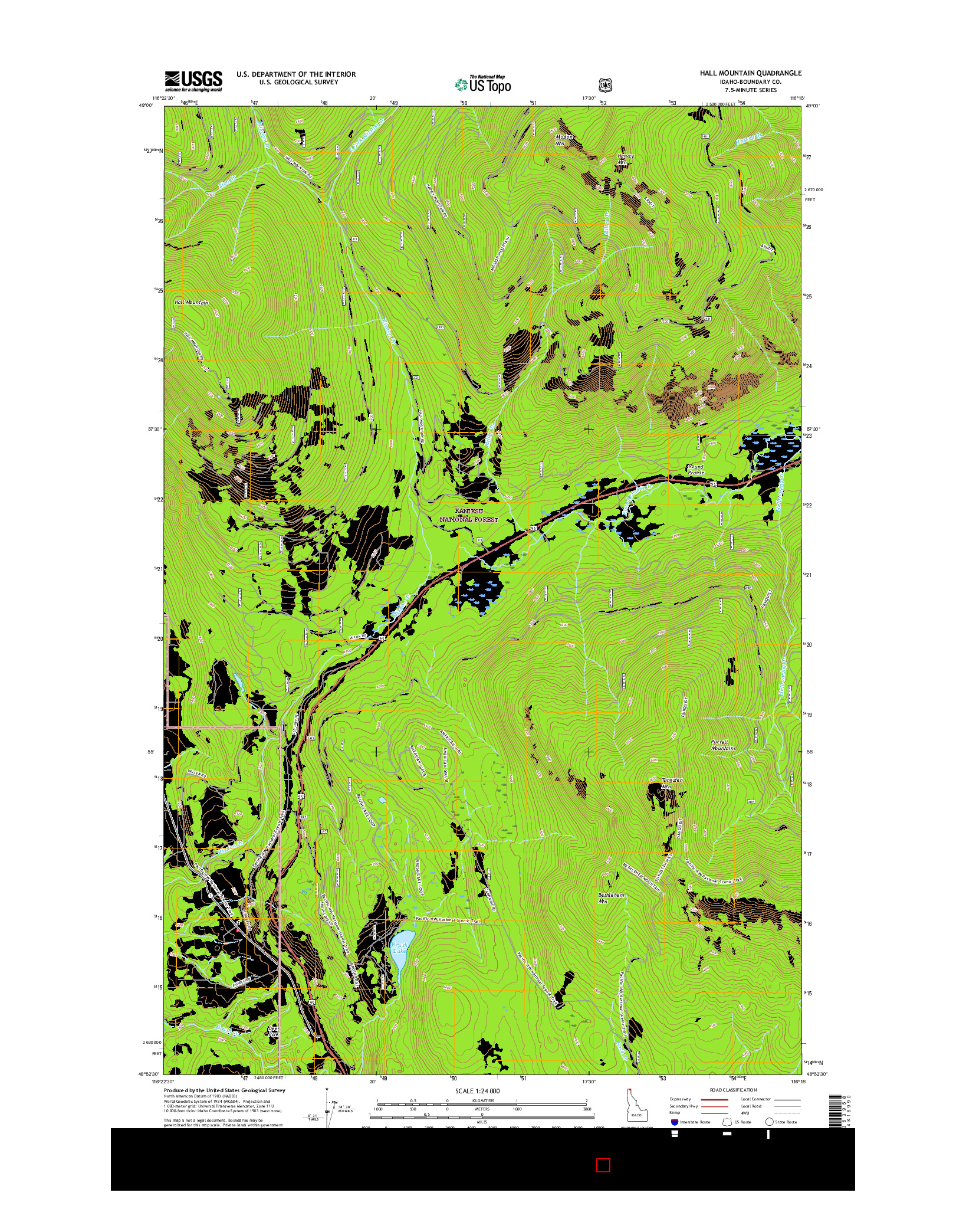 USGS US TOPO 7.5-MINUTE MAP FOR HALL MOUNTAIN, ID 2017