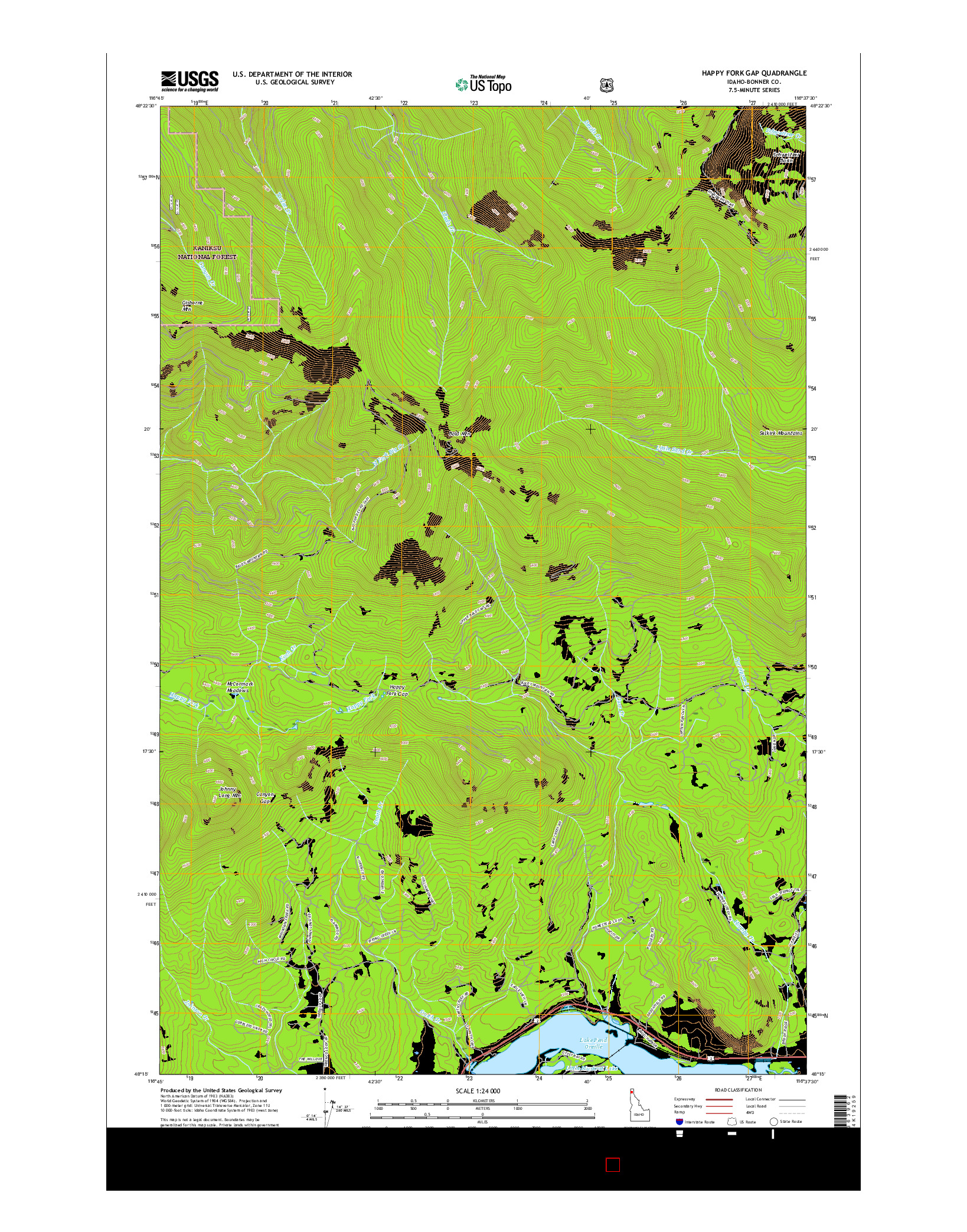 USGS US TOPO 7.5-MINUTE MAP FOR HAPPY FORK GAP, ID 2017