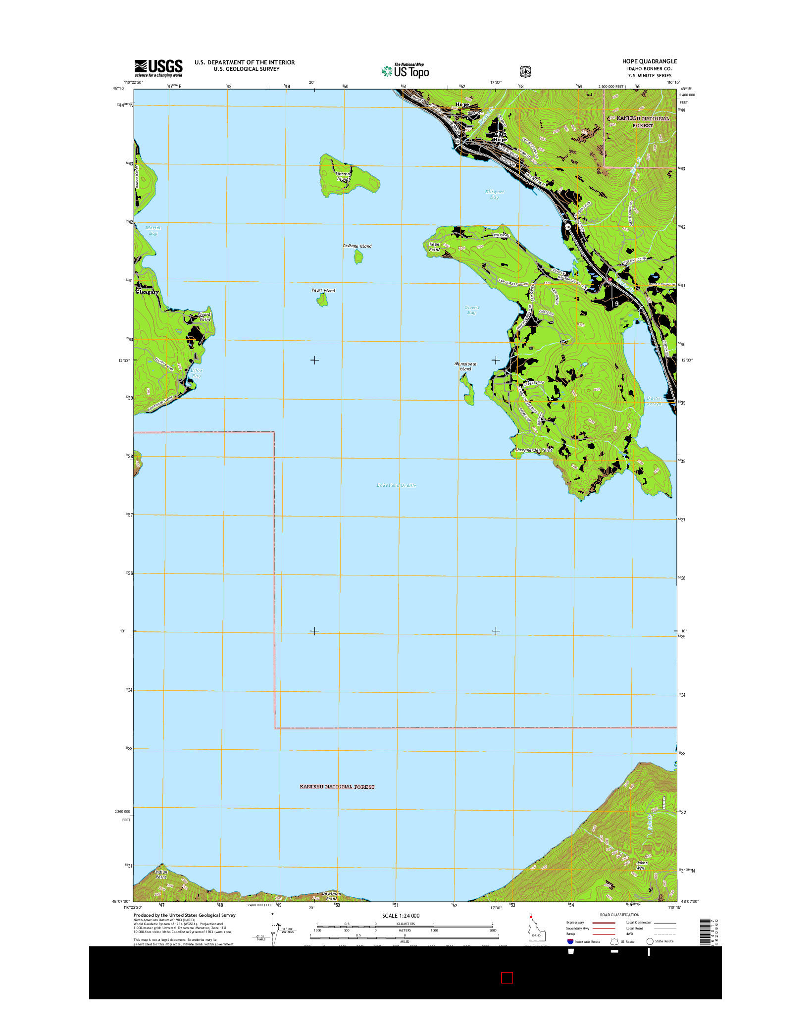 USGS US TOPO 7.5-MINUTE MAP FOR HOPE, ID 2017