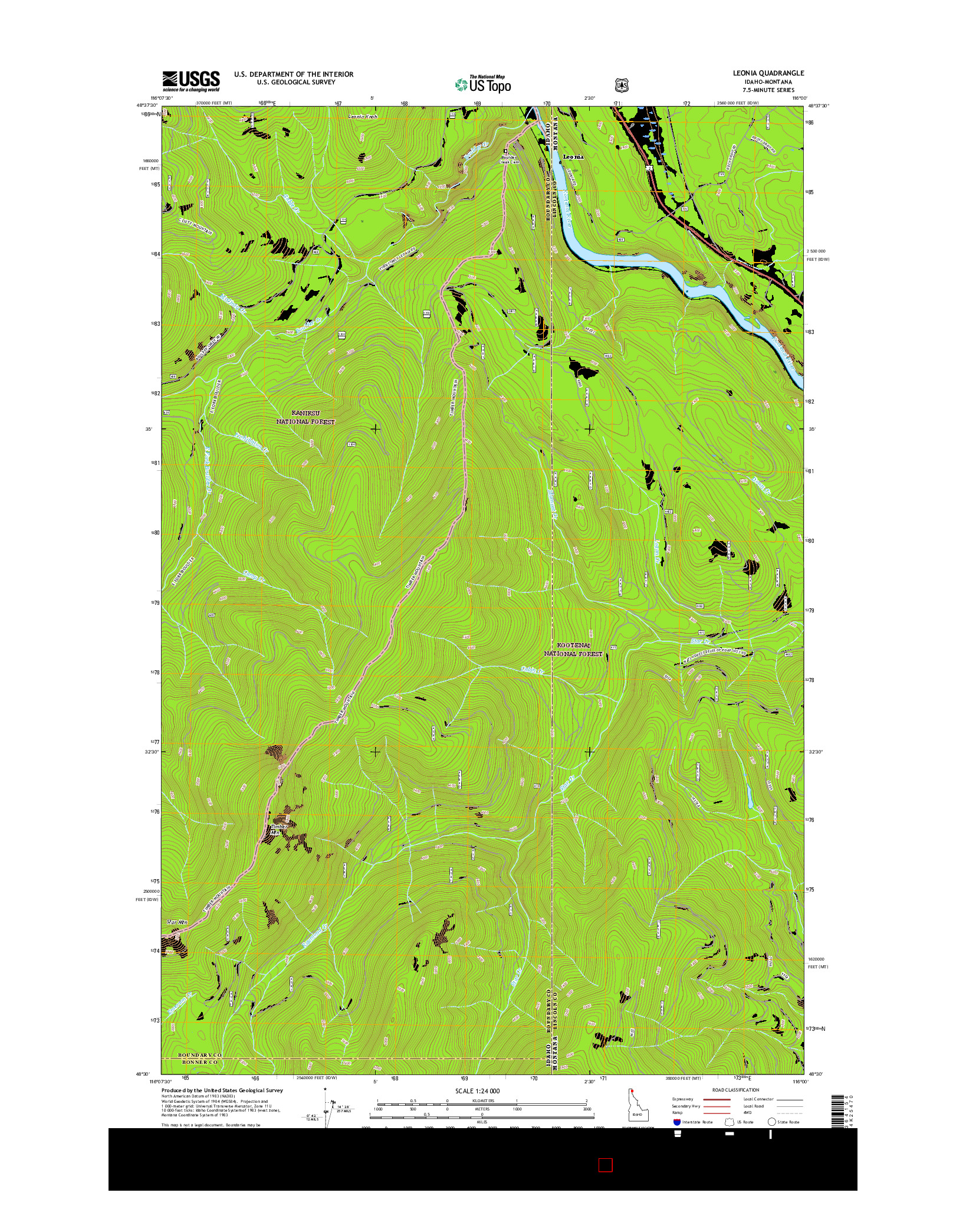 USGS US TOPO 7.5-MINUTE MAP FOR LEONIA, ID-MT 2017