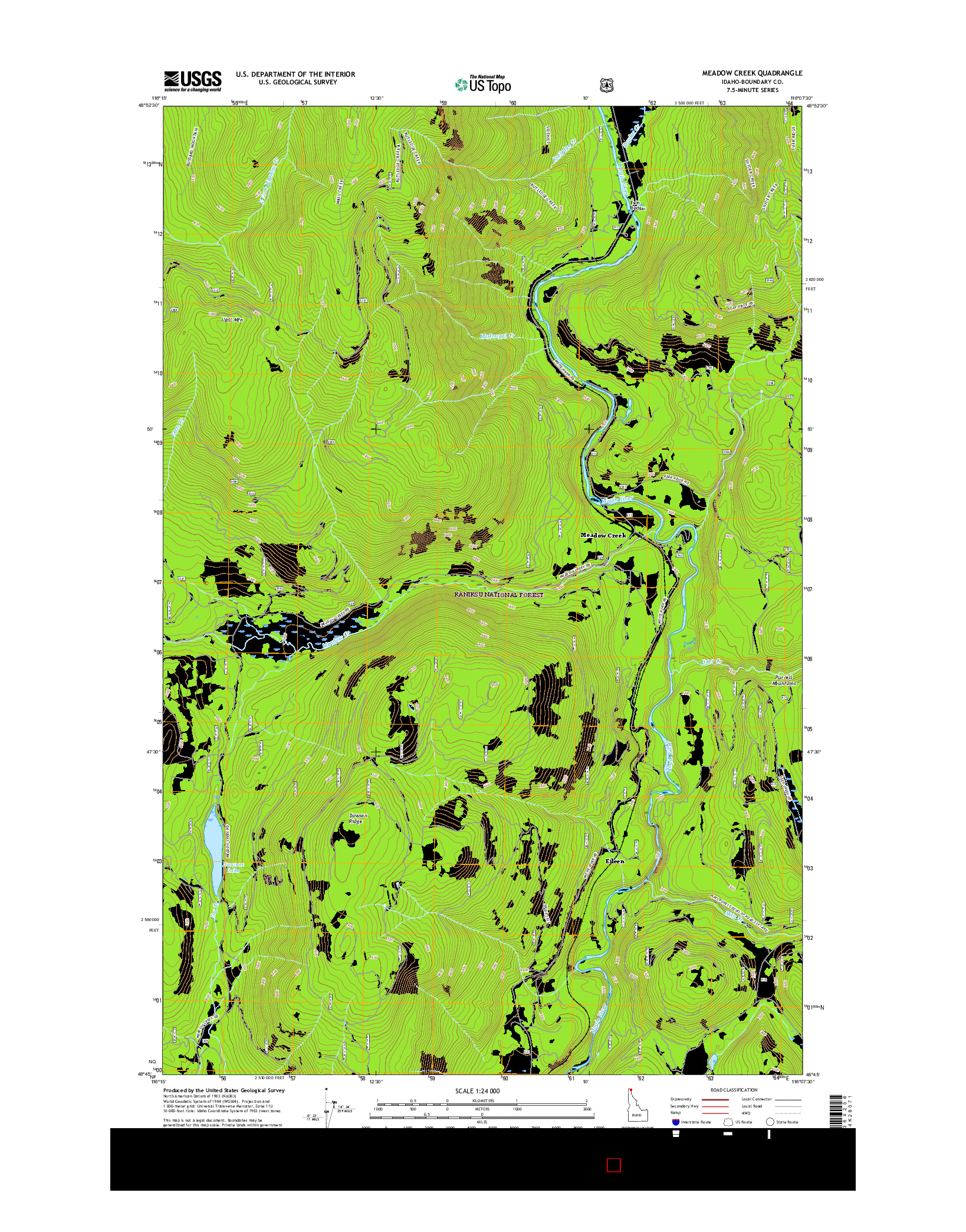 USGS US TOPO 7.5-MINUTE MAP FOR MEADOW CREEK, ID 2017