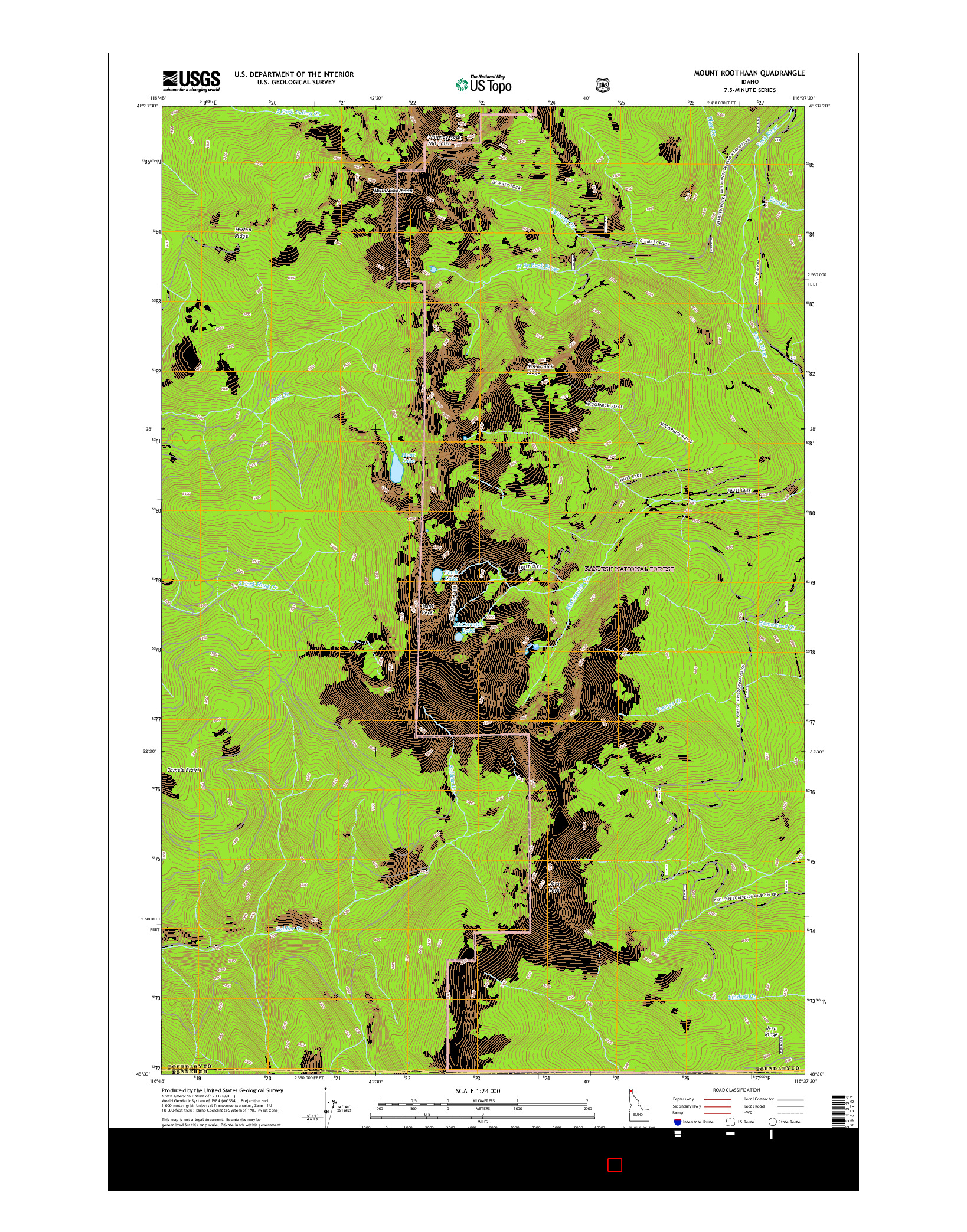 USGS US TOPO 7.5-MINUTE MAP FOR MOUNT ROOTHAAN, ID 2017