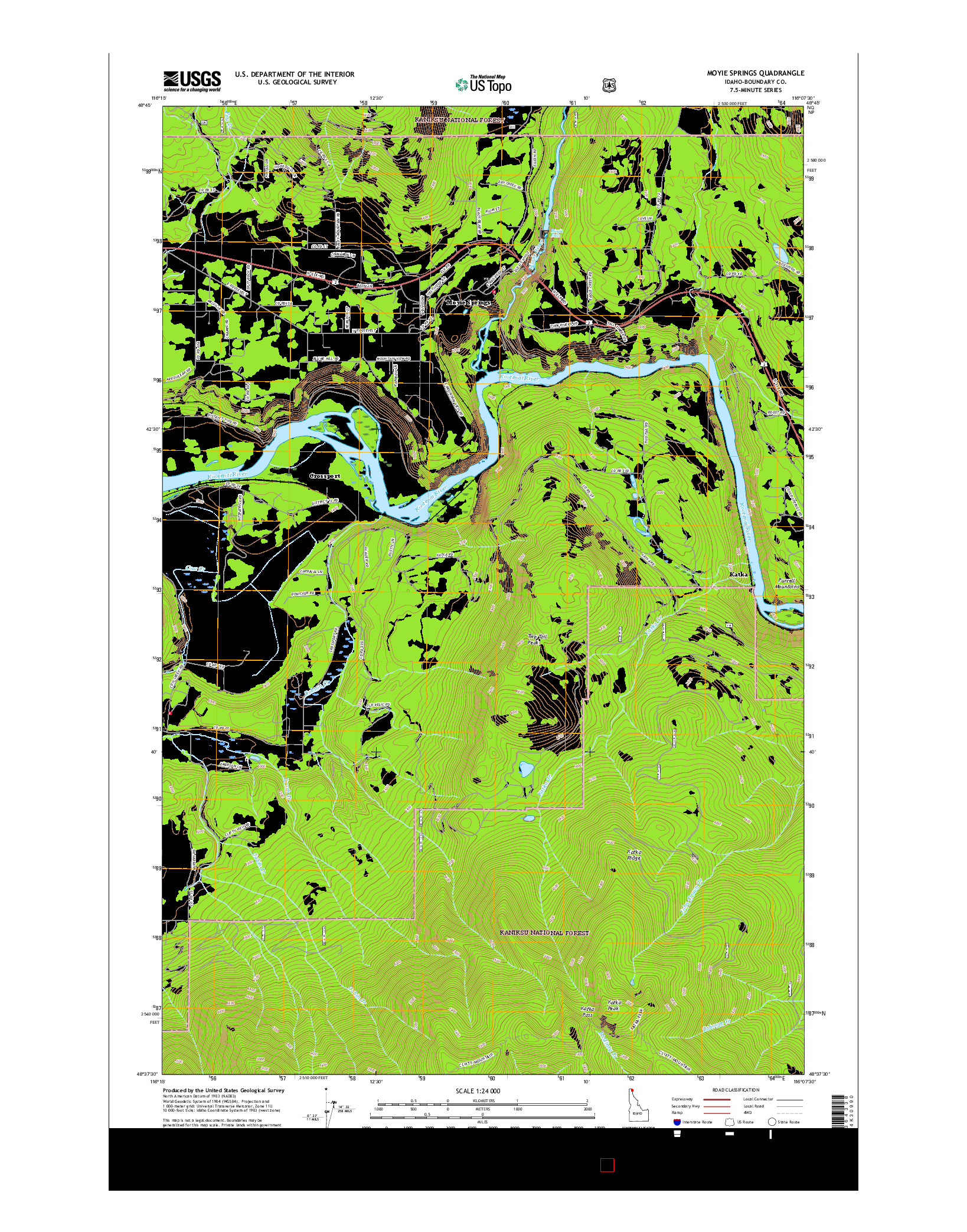 USGS US TOPO 7.5-MINUTE MAP FOR MOYIE SPRINGS, ID 2017