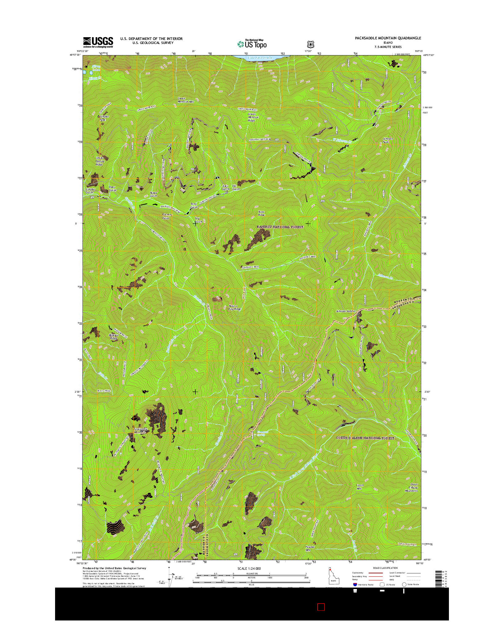 USGS US TOPO 7.5-MINUTE MAP FOR PACKSADDLE MOUNTAIN, ID 2017