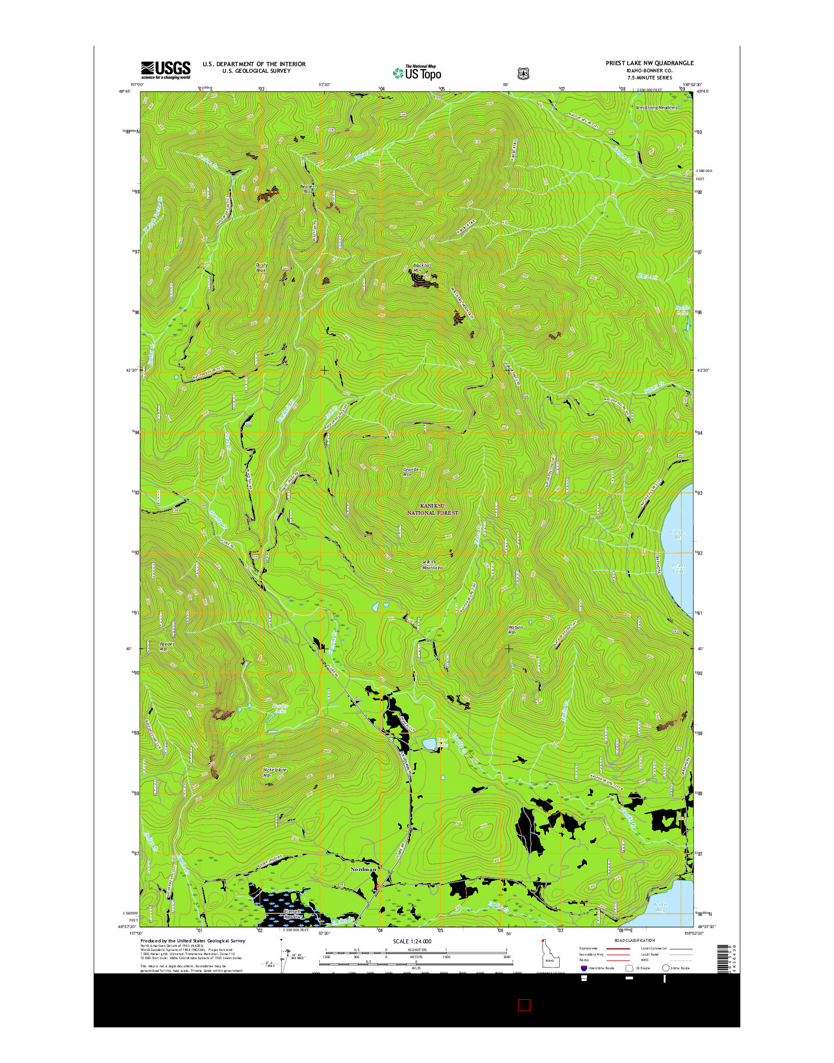 USGS US TOPO 7.5-MINUTE MAP FOR PRIEST LAKE NW, ID 2017