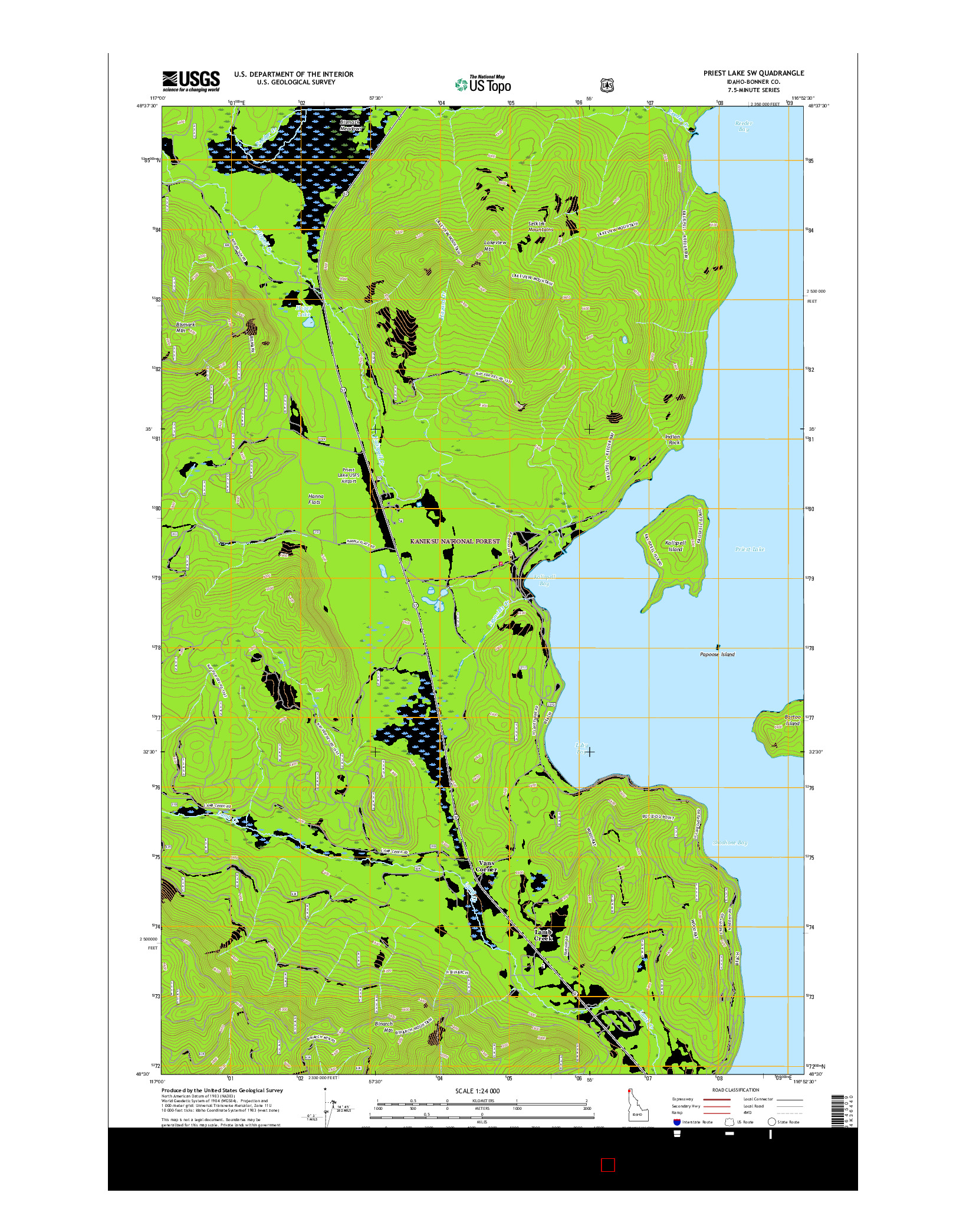 USGS US TOPO 7.5-MINUTE MAP FOR PRIEST LAKE SW, ID 2017