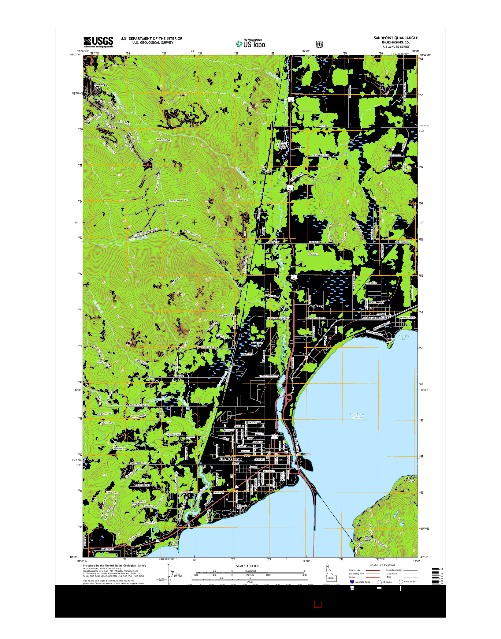 USGS US TOPO 7.5-MINUTE MAP FOR SANDPOINT, ID 2017