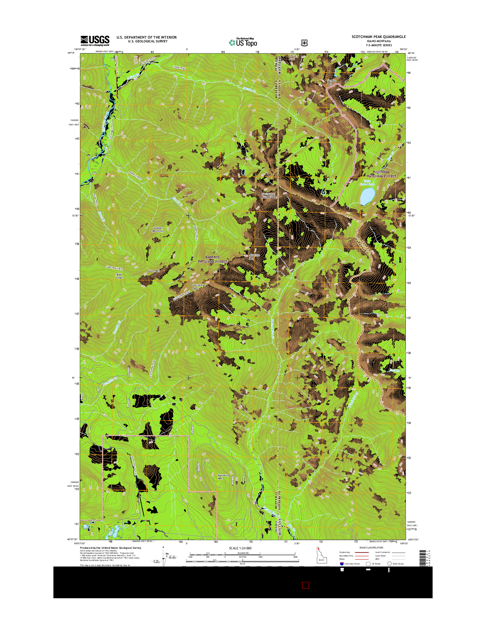 USGS US TOPO 7.5-MINUTE MAP FOR SCOTCHMAN PEAK, ID-MT 2017