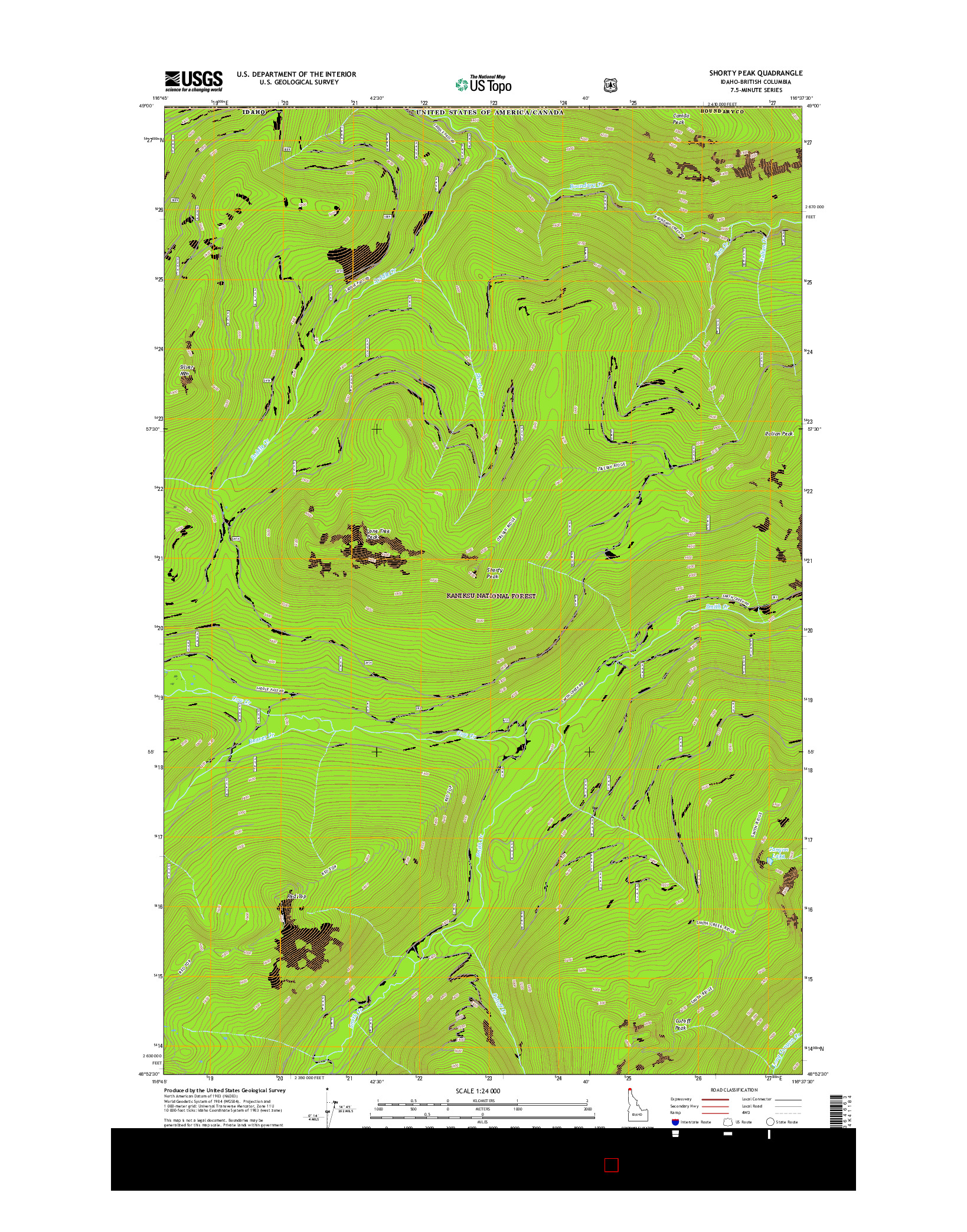 USGS US TOPO 7.5-MINUTE MAP FOR SHORTY PEAK, ID-BC 2017