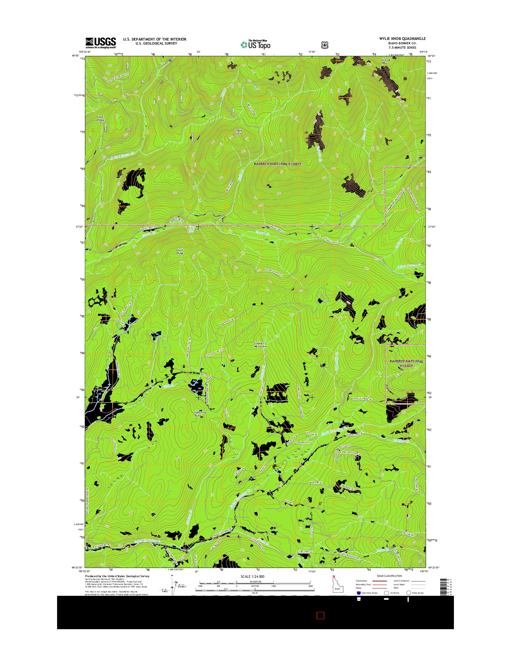 USGS US TOPO 7.5-MINUTE MAP FOR WYLIE KNOB, ID 2017