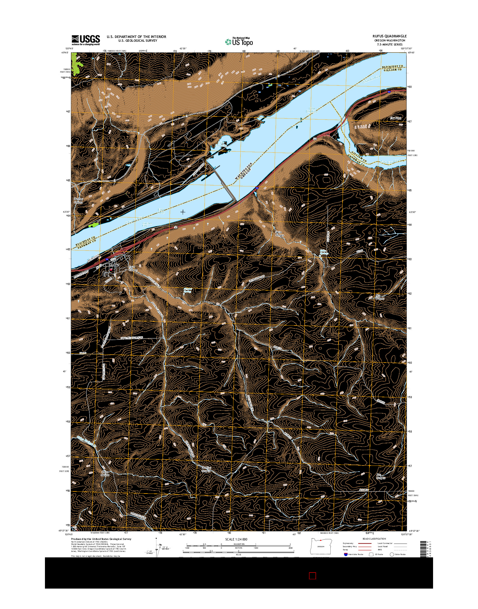 USGS US TOPO 7.5-MINUTE MAP FOR RUFUS, OR-WA 2017