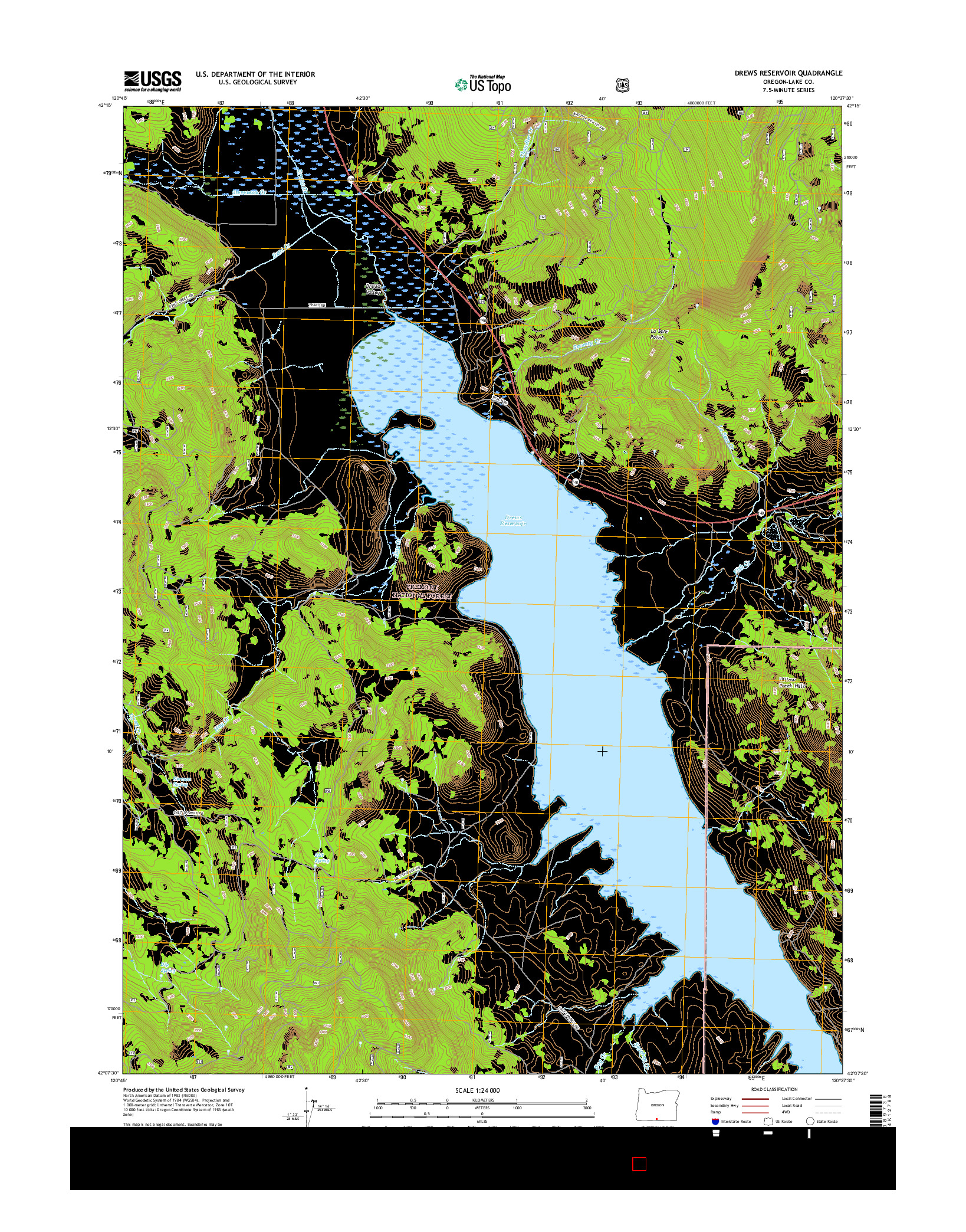 USGS US TOPO 7.5-MINUTE MAP FOR DREWS RESERVOIR, OR 2017