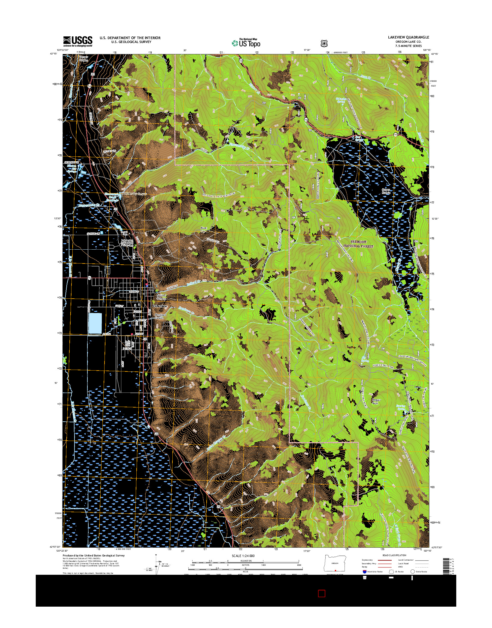 USGS US TOPO 7.5-MINUTE MAP FOR LAKEVIEW, OR 2017