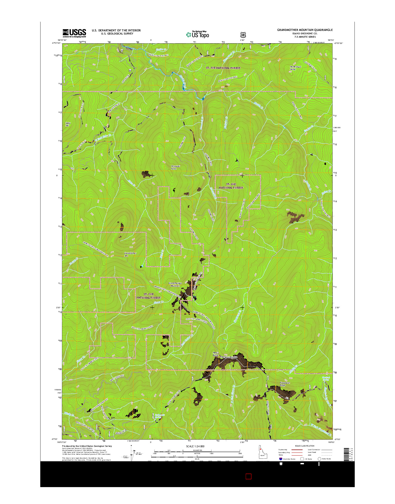 USGS US TOPO 7.5-MINUTE MAP FOR GRANDMOTHER MOUNTAIN, ID 2017