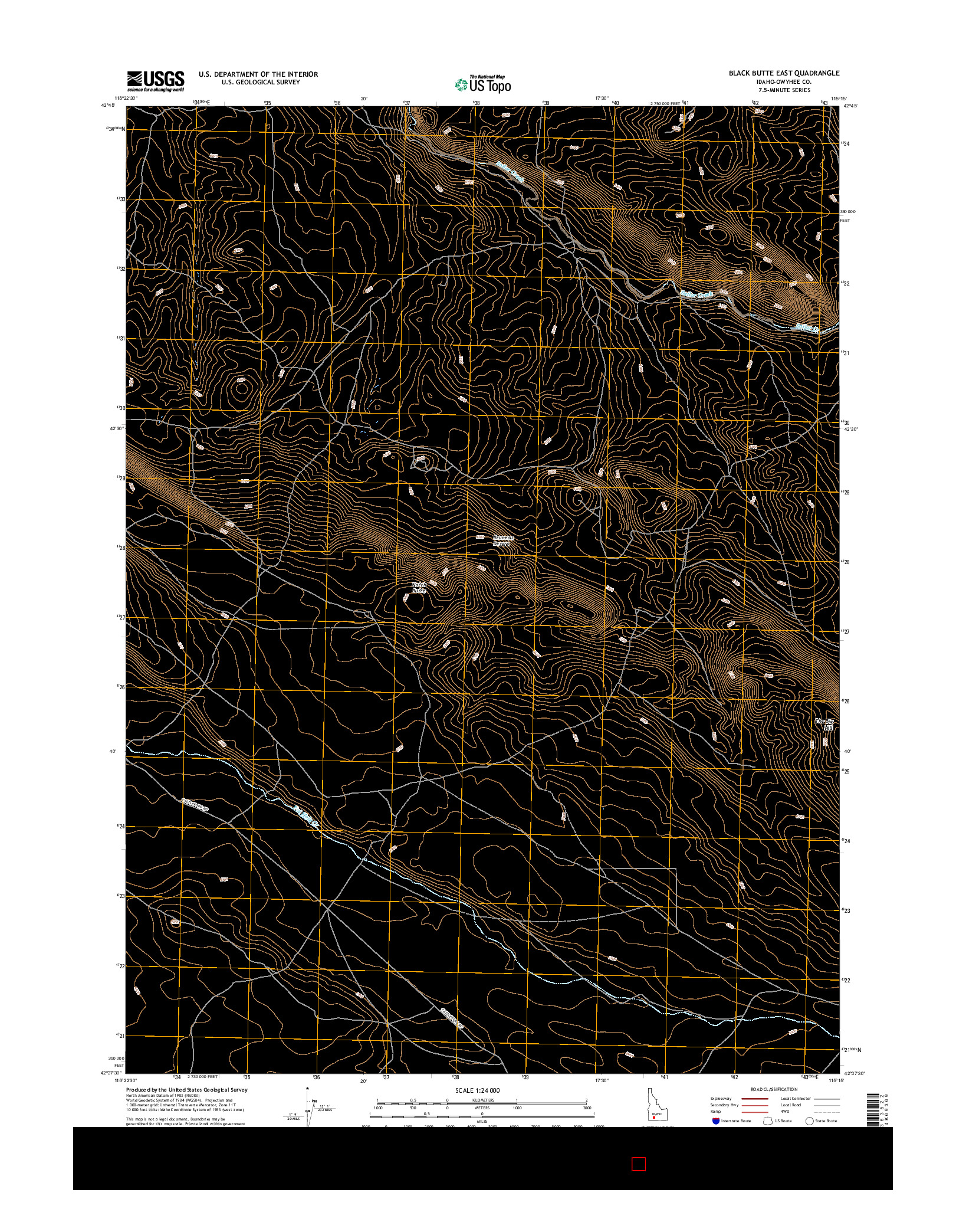 USGS US TOPO 7.5-MINUTE MAP FOR BLACK BUTTE EAST, ID 2017