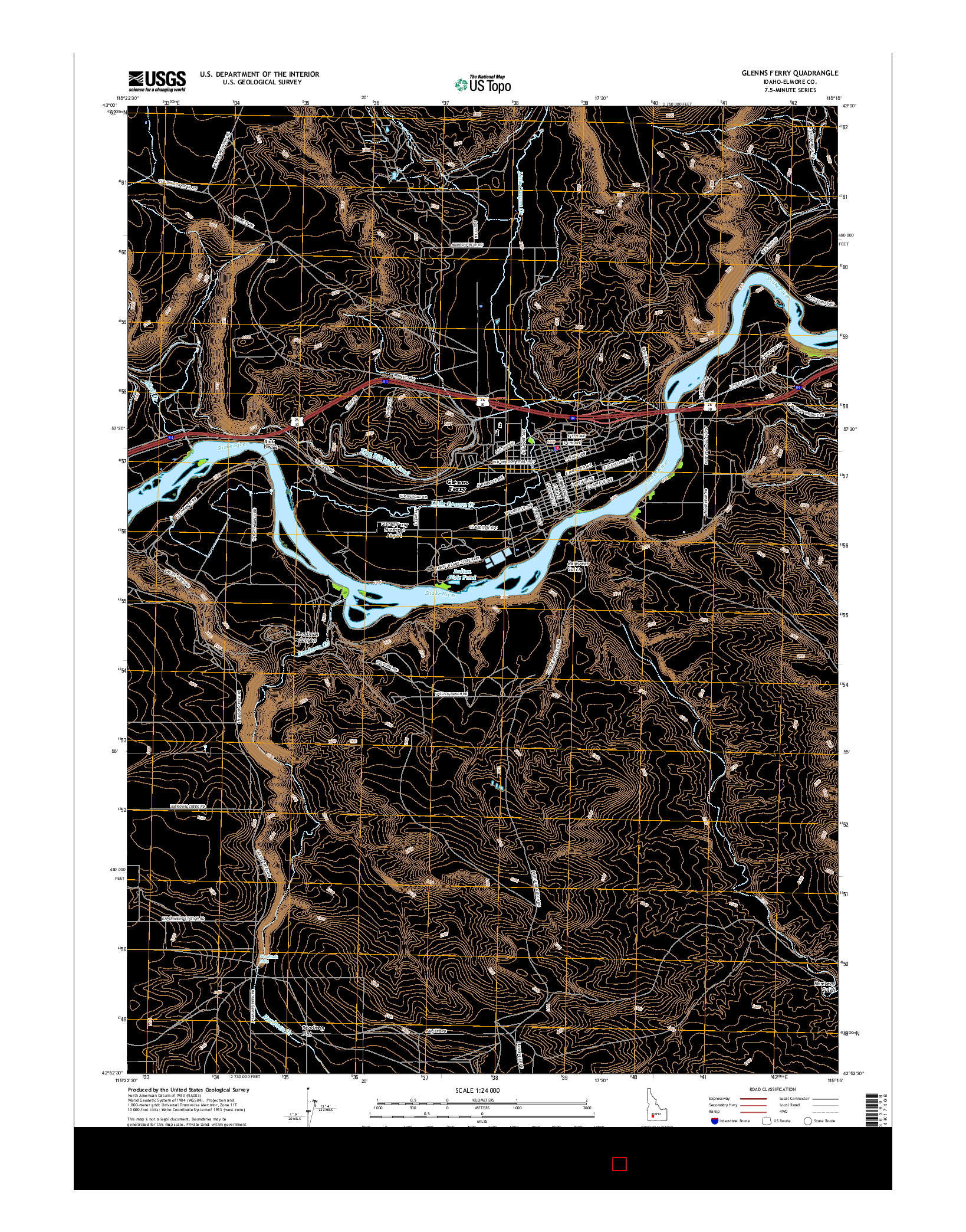USGS US TOPO 7.5-MINUTE MAP FOR GLENNS FERRY, ID 2017